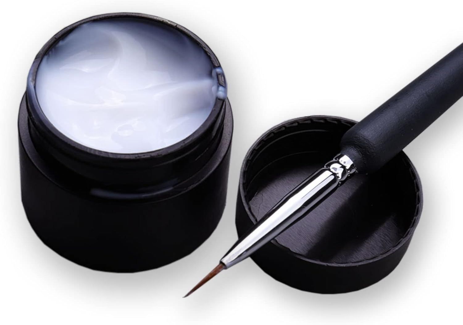 Shows the core nail art product with its precision brush and gel polish container to communicate what the shopper will receive and how the product is used for detailed nail designs. Demonstrates the…