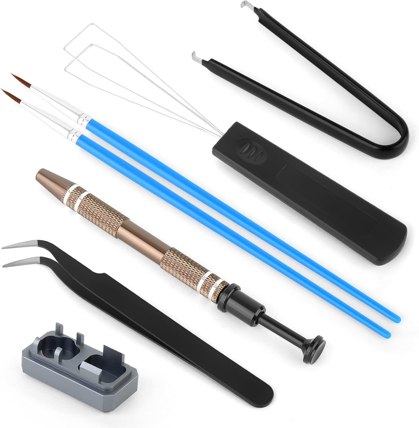 Displays the complete set of precision tools included in the kit, showing shoppers exactly what they will receive and the variety of tools available for their repair or assembly needs. Shows all the…