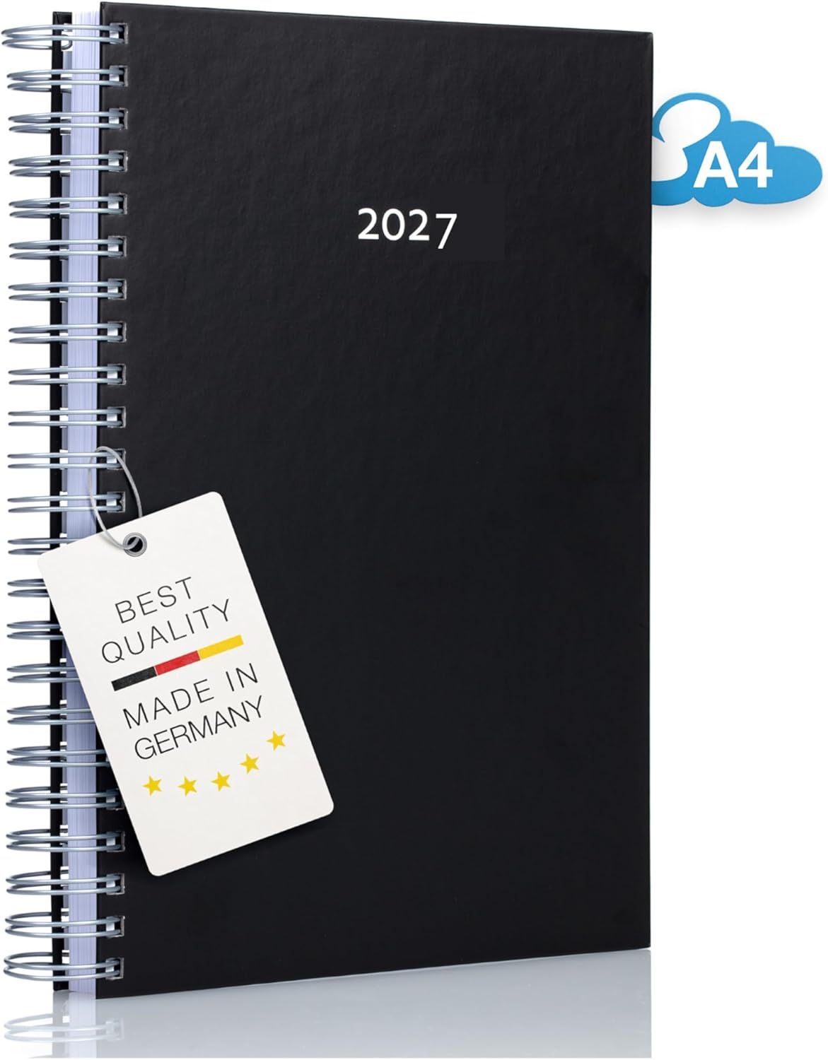 Shows the core product, a 2027 spiral-bound planner, clearly displaying its design and year marking to help shoppers identify the product. Includes added visual elements like the Best Quality Made…