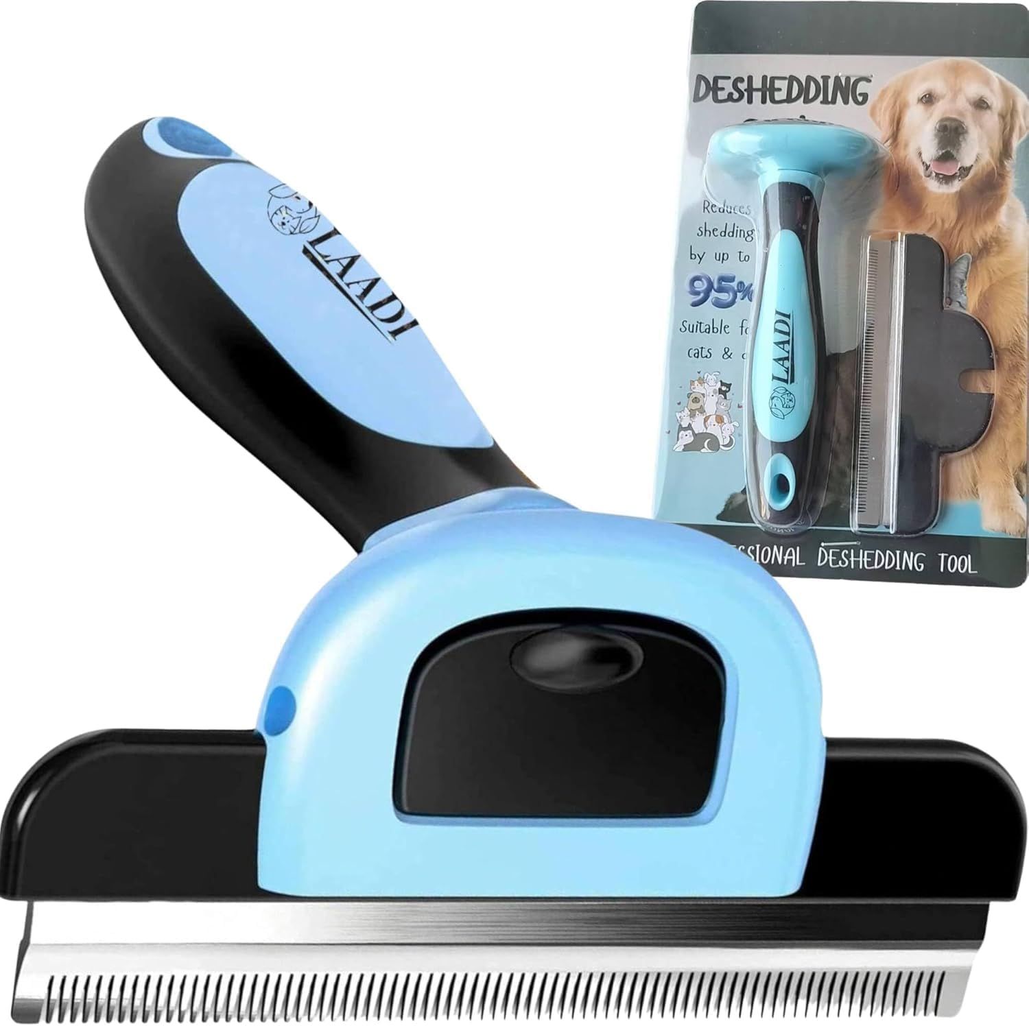 Displays the core pet grooming tool with its key components clearly visible to show shoppers exactly what they will receive. Shows the retail packaging with branding and key benefit claim of…