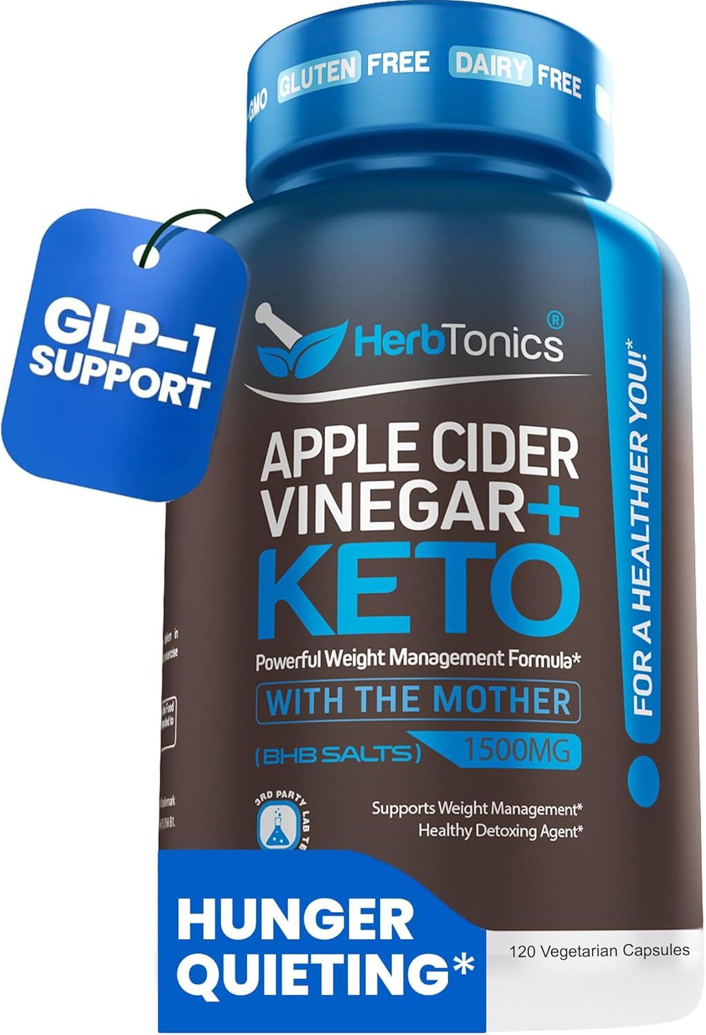 Displays the core product—a bottle of keto supplement capsules—clearly showing the brand, product name, key ingredients, and capsule count to help shoppers identify what they are purchasing. Uses…