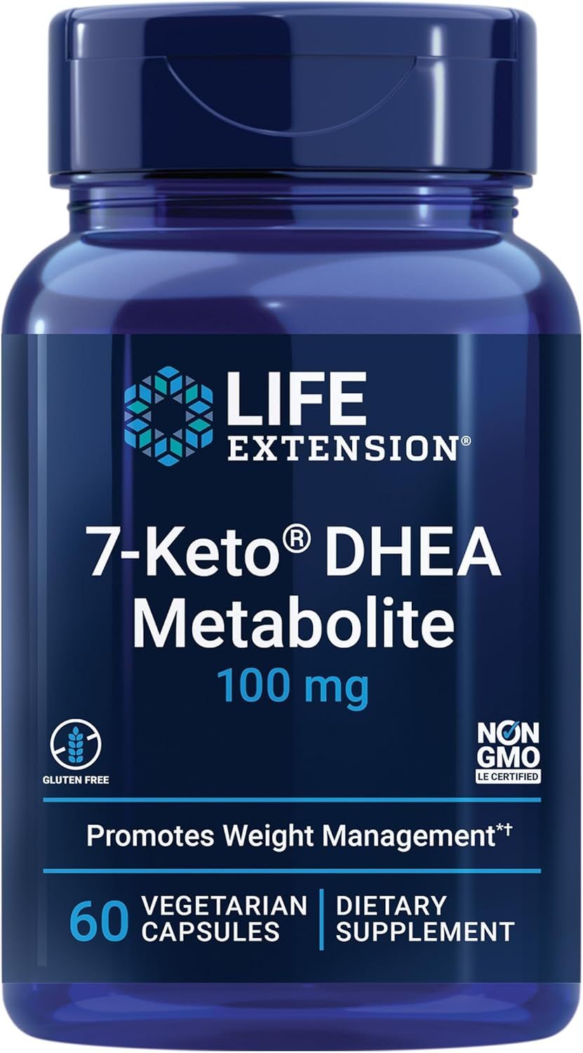 Displays the Life Extension 7-Keto DHEA Metabolite supplement bottle clearly to show the product the shopper will receive, with all key information visible including dosage, quantity, and…