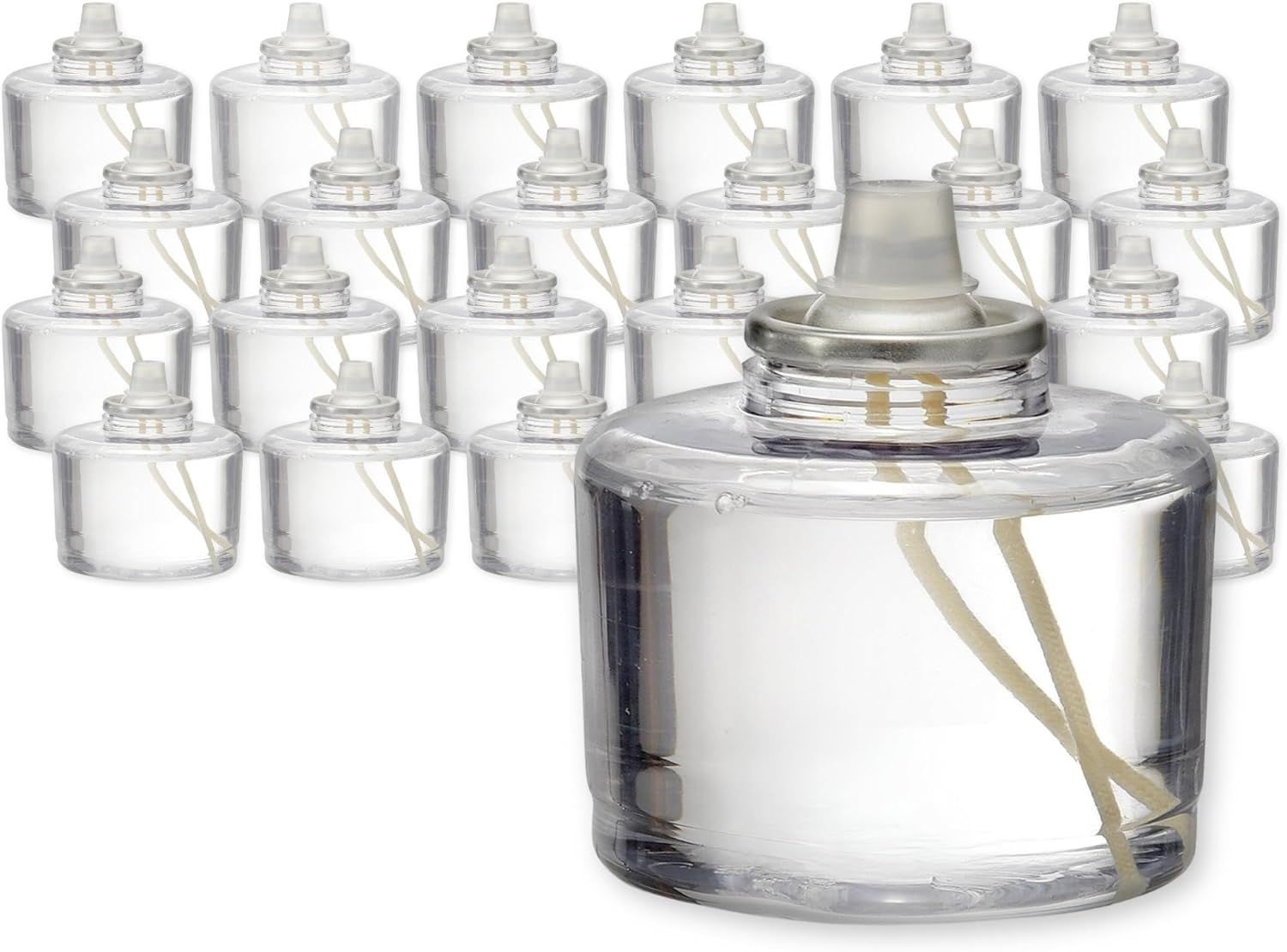Shows the core product—a set of clear candle fuel cells with wicks—displayed in a clean catalog style to communicate what the buyer receives in the multi-pack.
