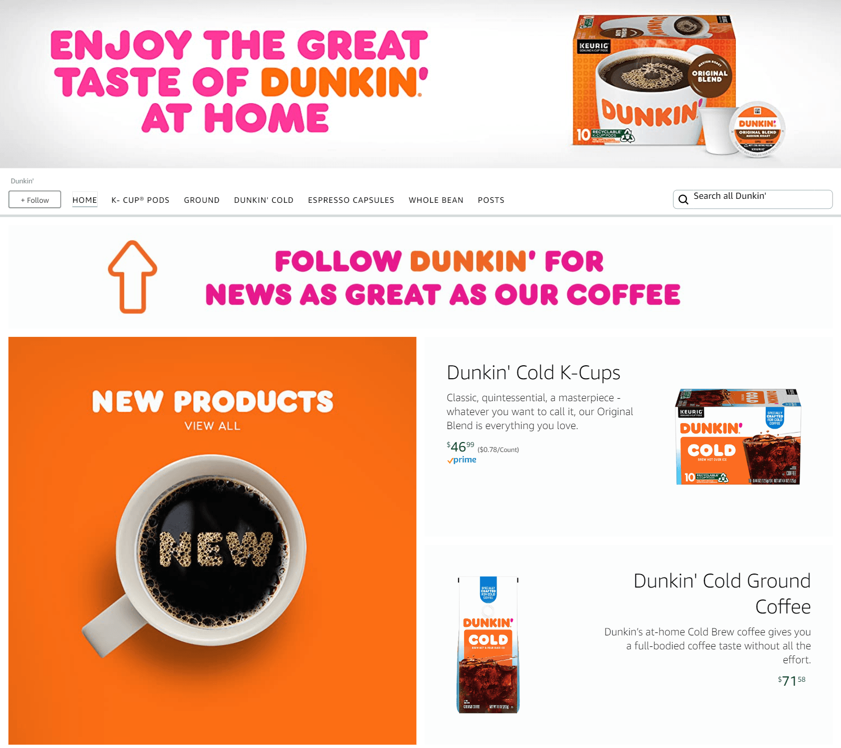 Storefront - Follow for Amazon.com  Dunkin'