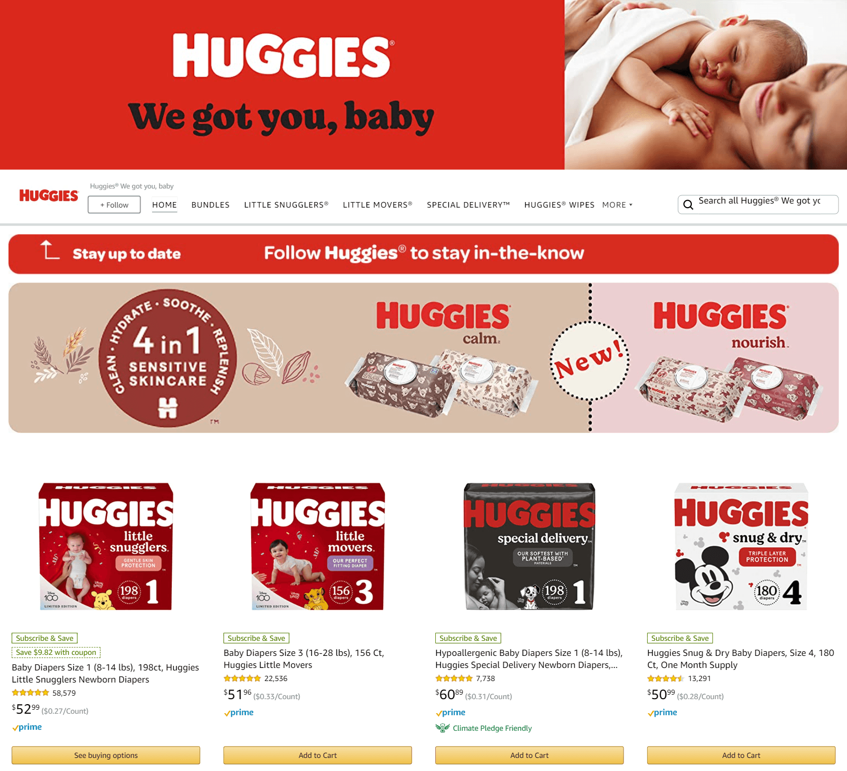 Amazon.com  Huggies® We got you: Storefront - Follow