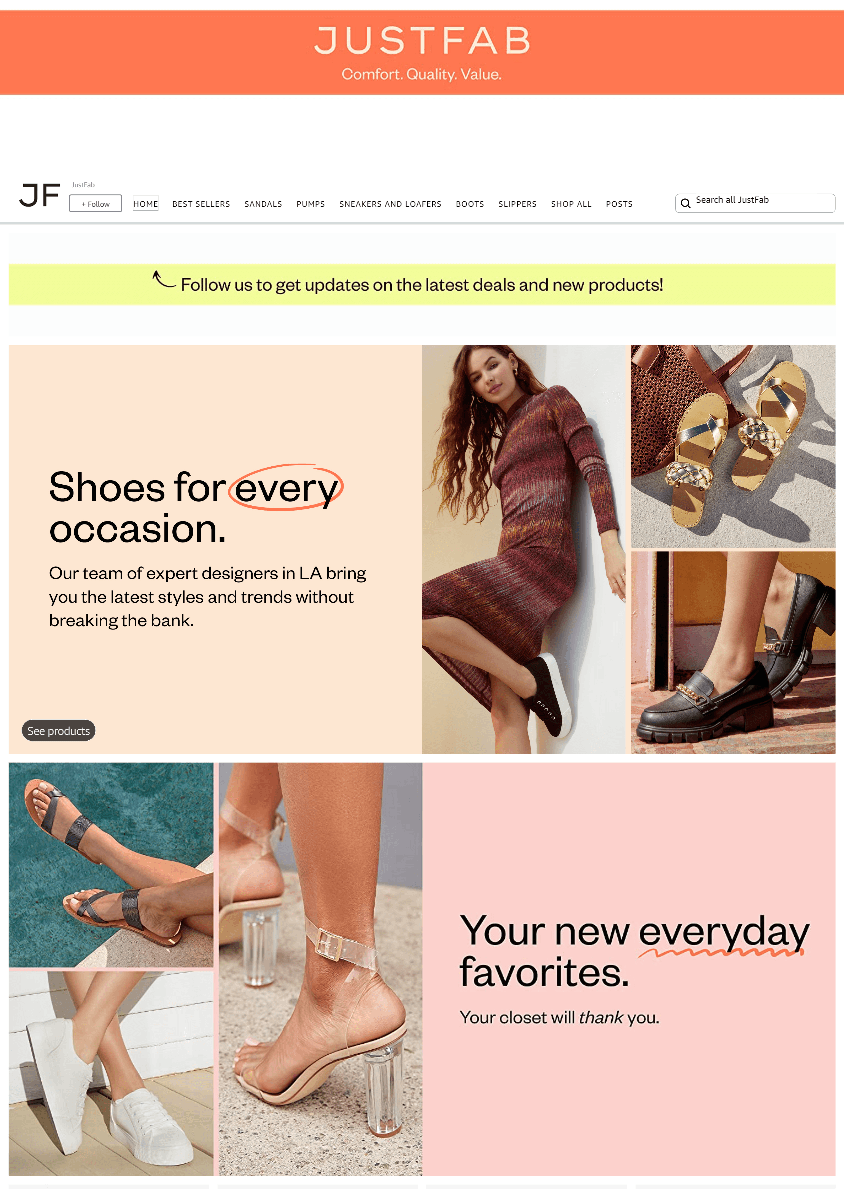 Amazon.com  JustFab: Storefront - Follow