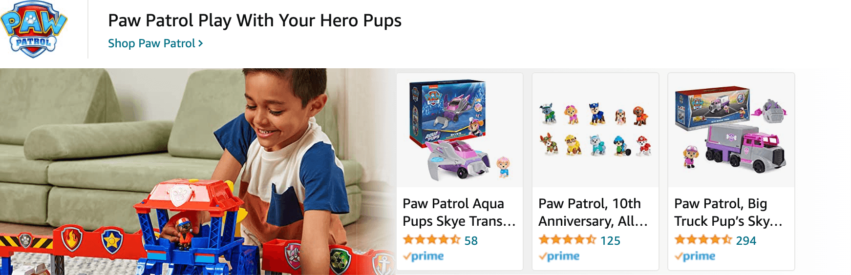 Ad - Sponsored Brand for Amazon.com   paw patrol