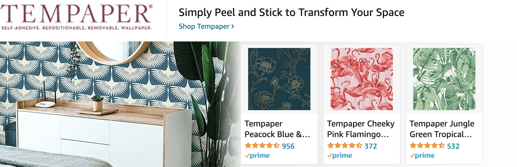Ad - Sponsored Brand for Amazon.com   peel and stick wallpaper