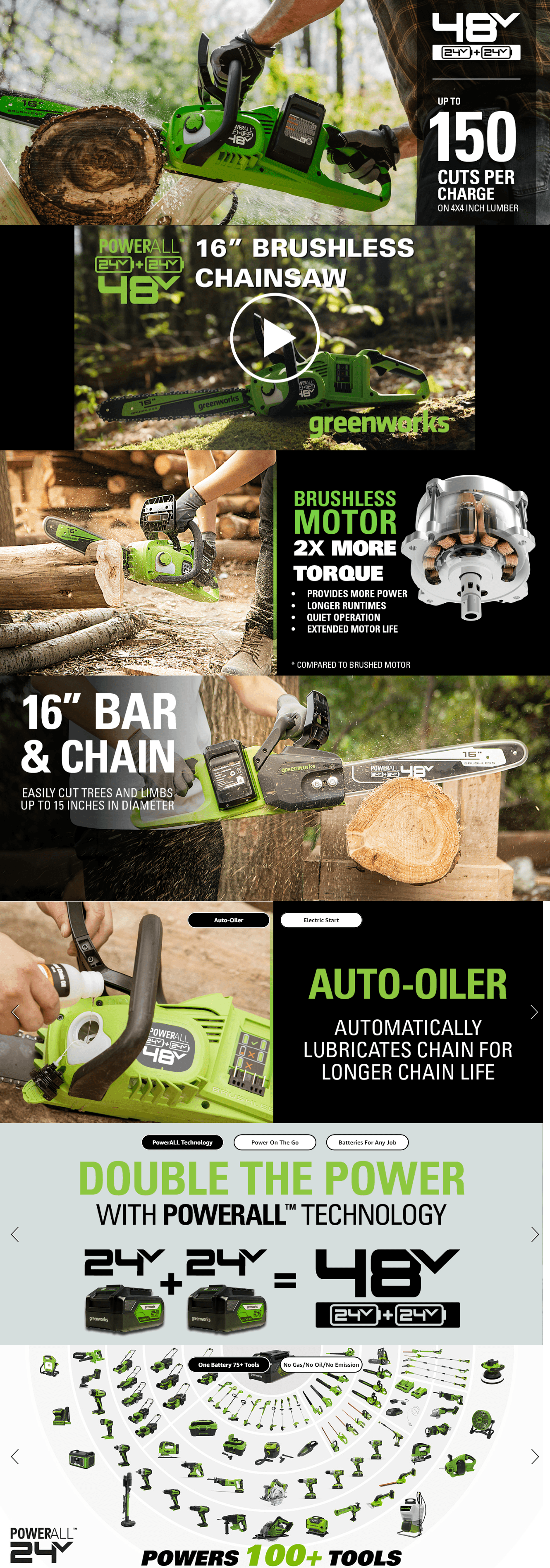 Greenworks 48V 16-inch Brushless Cordless Chainsaw: A+ Premium