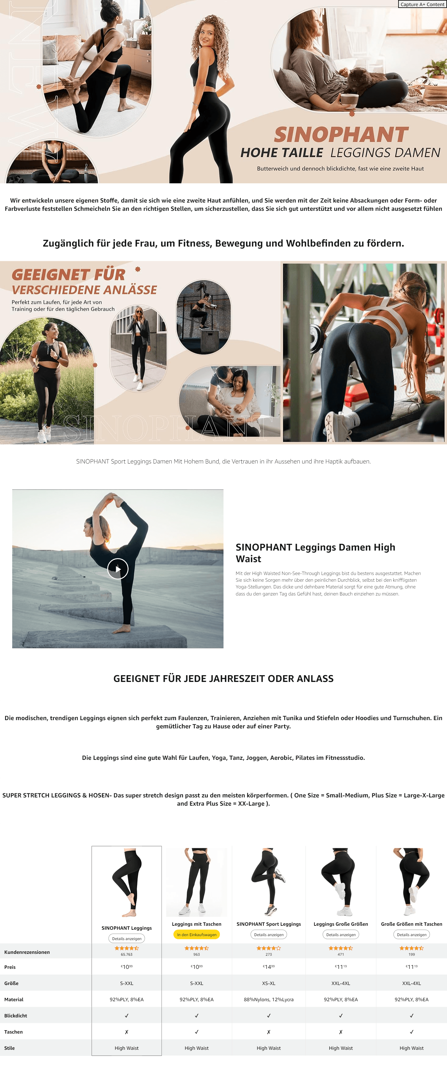 SINOPHANT Leggings Damen High Waist: A+ Premium