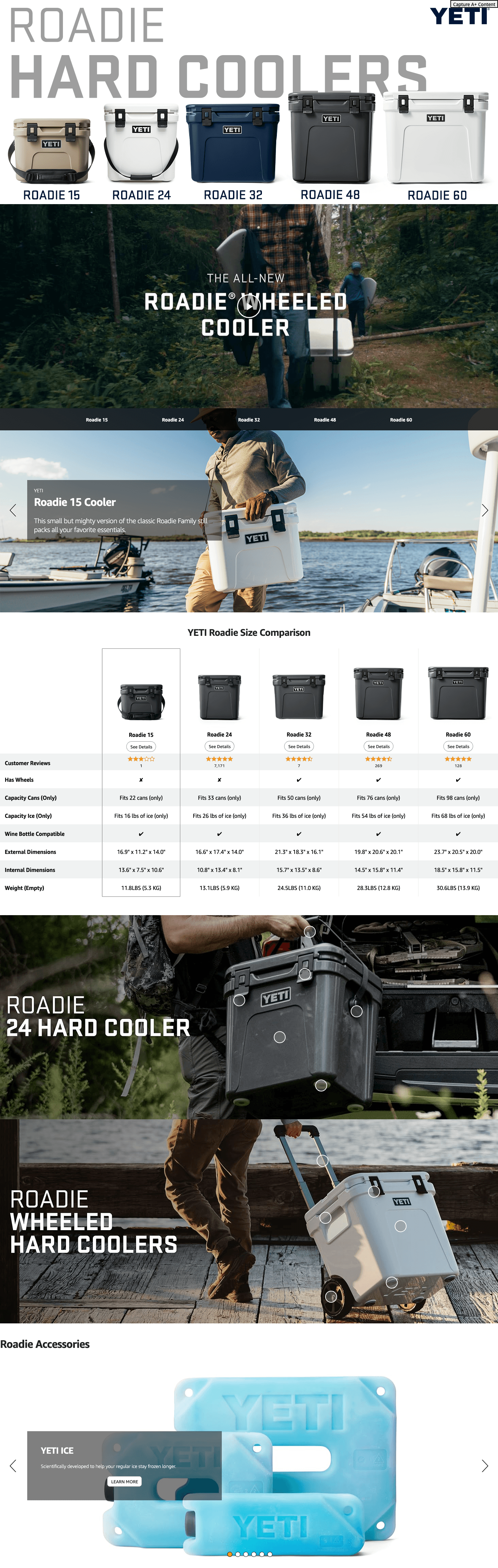 Amazon.com : YETI Roadie 15 Hard Cooler with DoubleDuty Shoulder Strap: A+ Premium