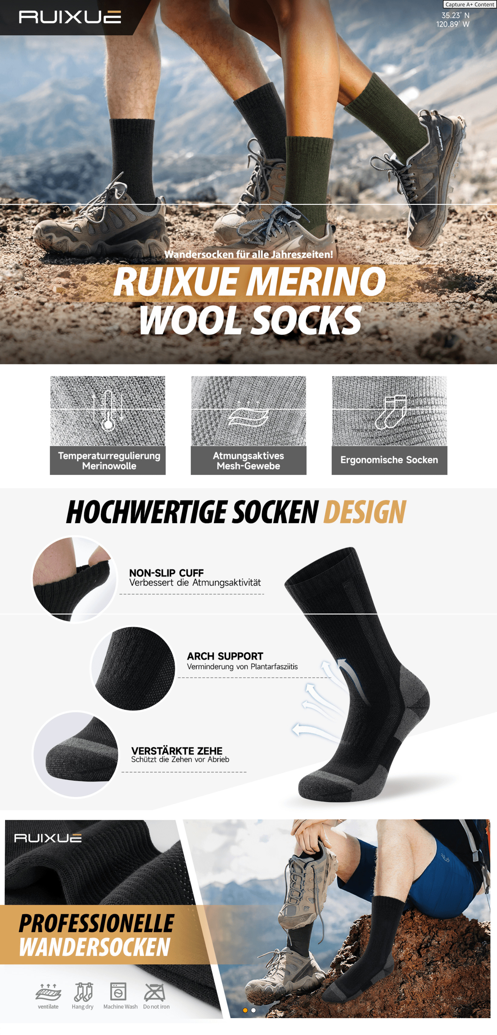 Ruixue Merino Wandersocken Herren & Damen: A+ Premium