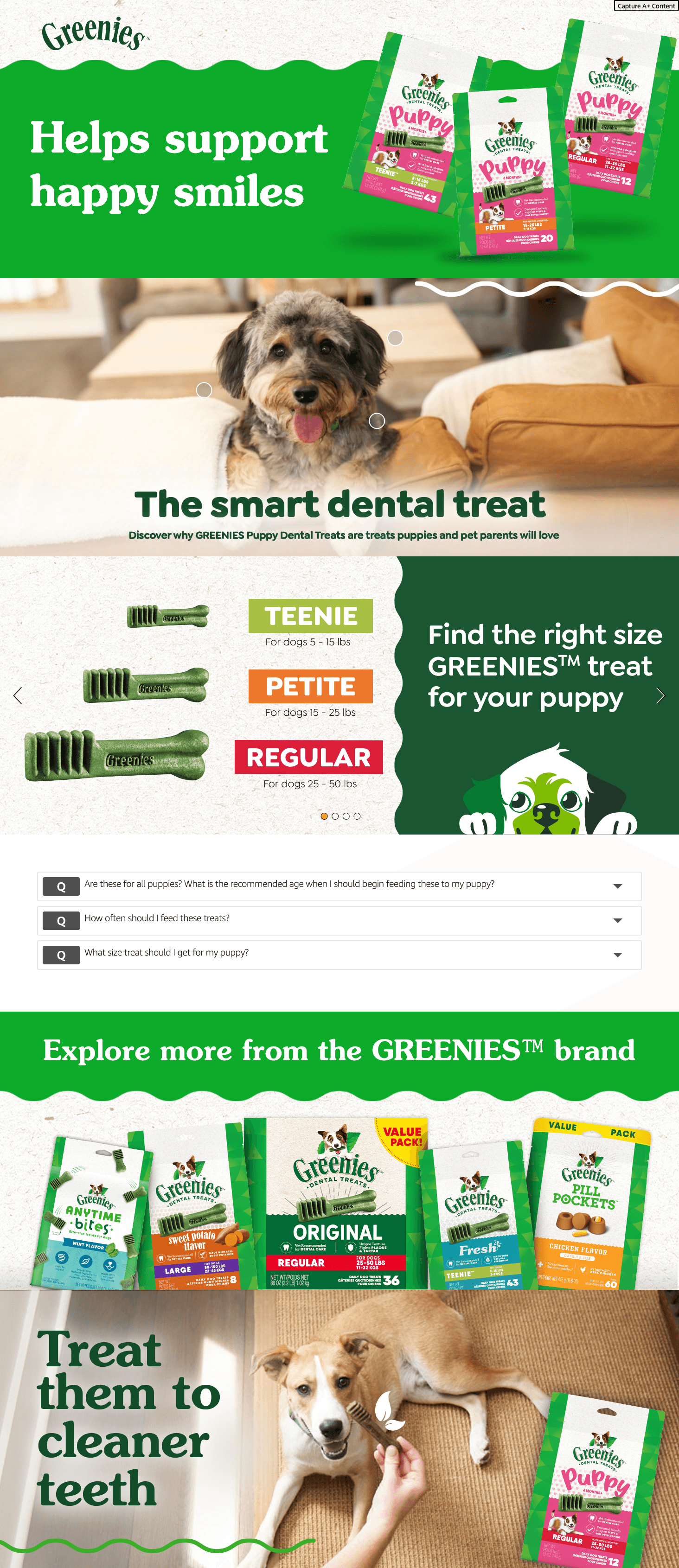 Amazon.com: Greenies Puppy Teenie Size Natural Dental Dog Treats: A+ Premium