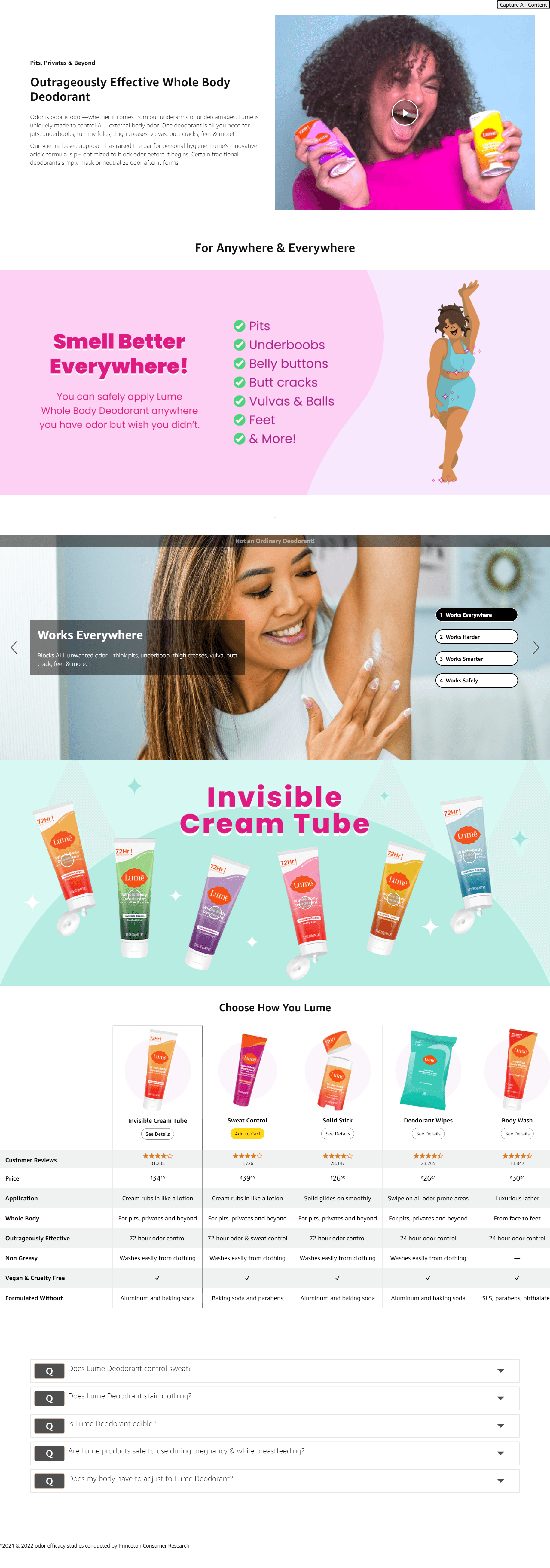 Amazon.com : Lume Whole Body Deodorant: A+ Premium