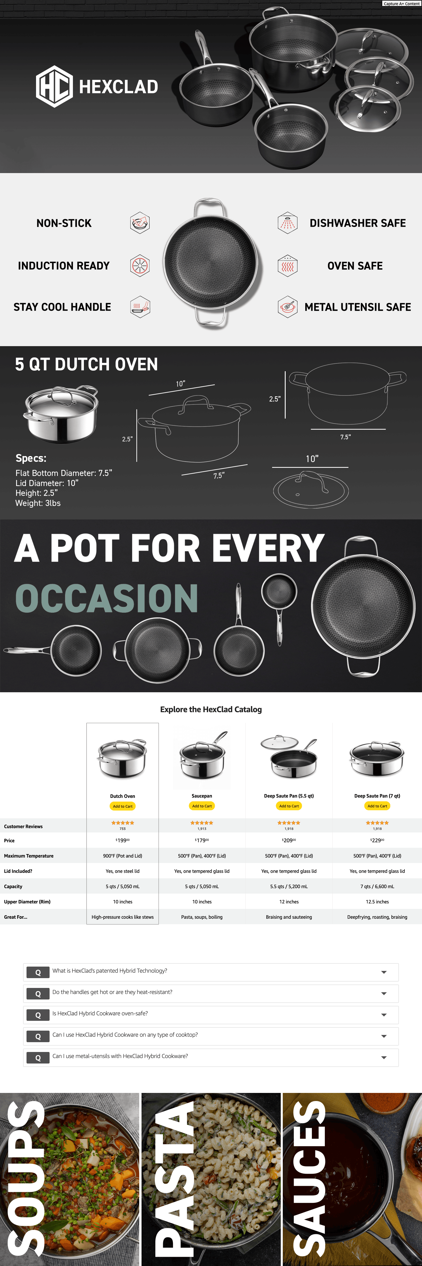 Amazon.com: HexClad Hybrid Nonstick Dutch Oven: A+ Premium