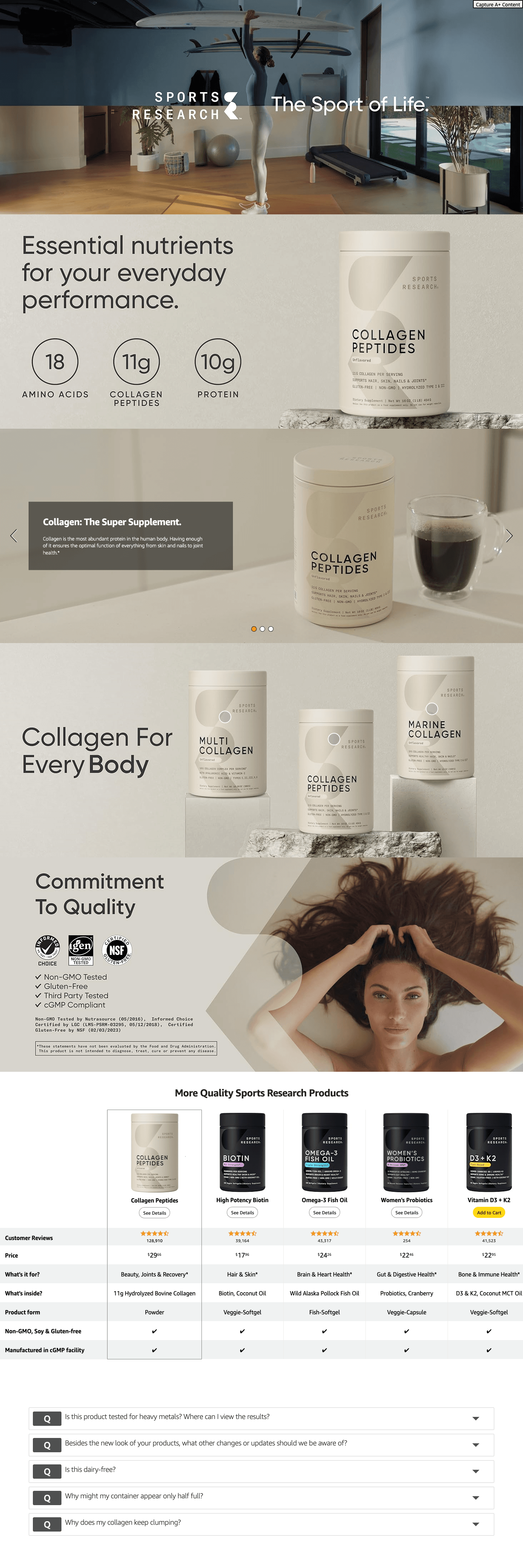 Amazon.com: Sports Research Collagen Peptides for Women & Men: A+ Premium