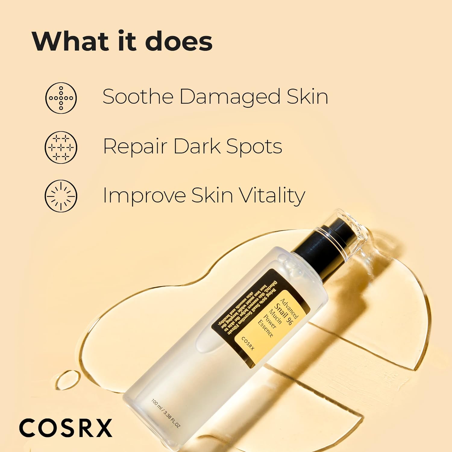 Amazon.com: COSRX Snail Mucin 96% Power Repairing Essence 3.38 fl.oz 100ml: Infographics