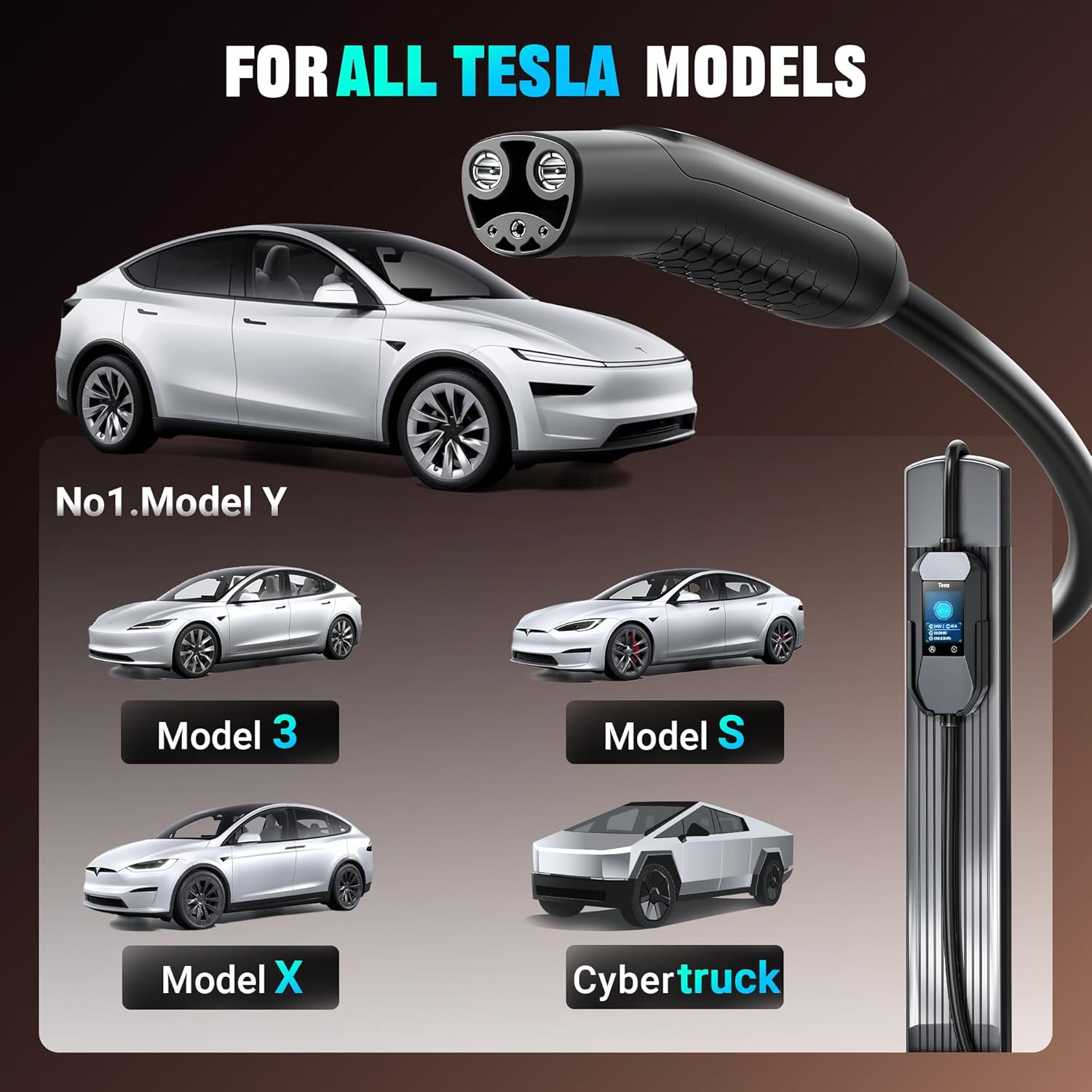Amazon.com: Tera 2025 New EV Charger for Tesla 40A 2.8" Largest Display ETL FCC Most…: Infographics