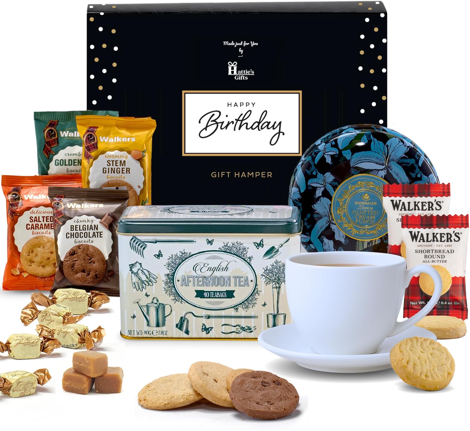 Shows all the items included in the birthday gift hamper to give customers a clear idea of what they will receive.