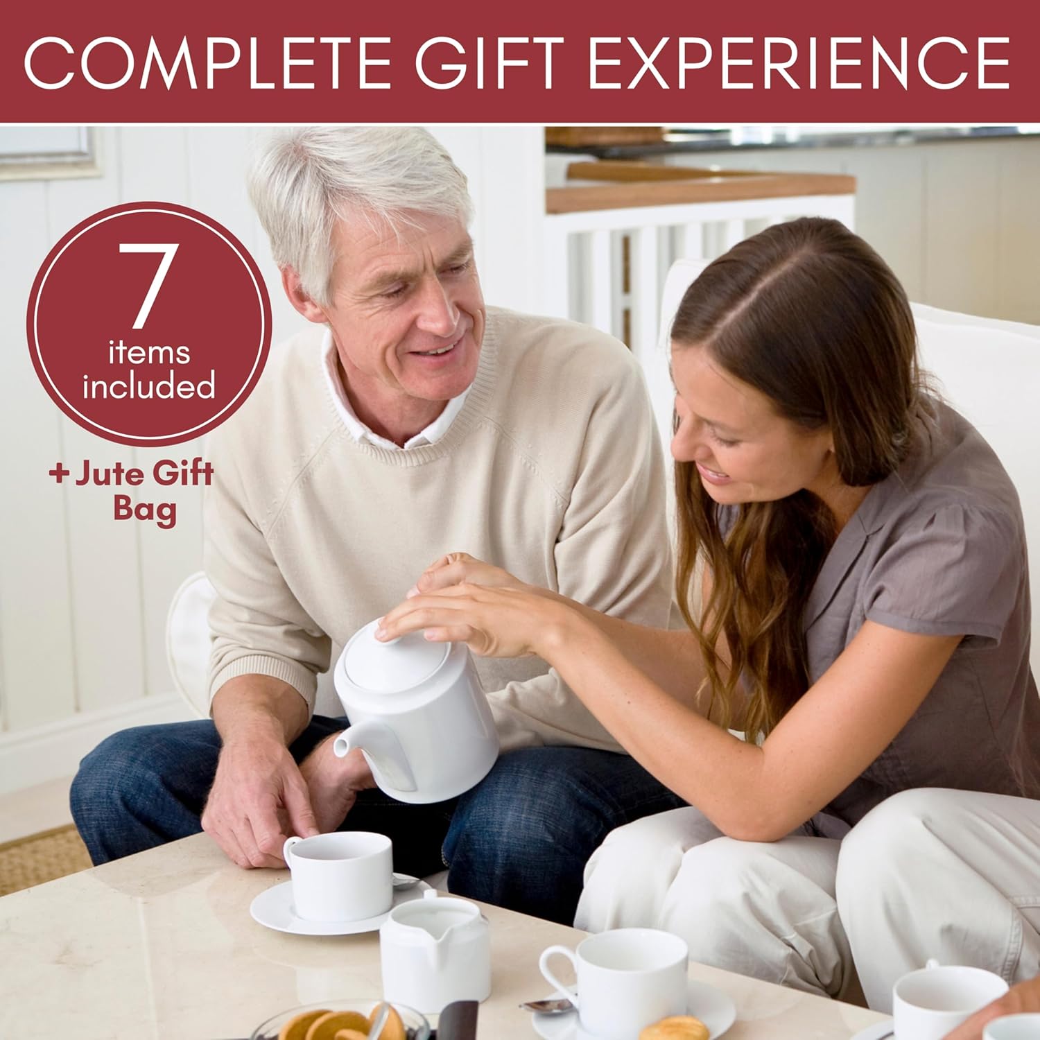 Shows that the product comes as a complete gift set with 7 included items plus a gift bag, making it an attractive and convenient option for gifting.