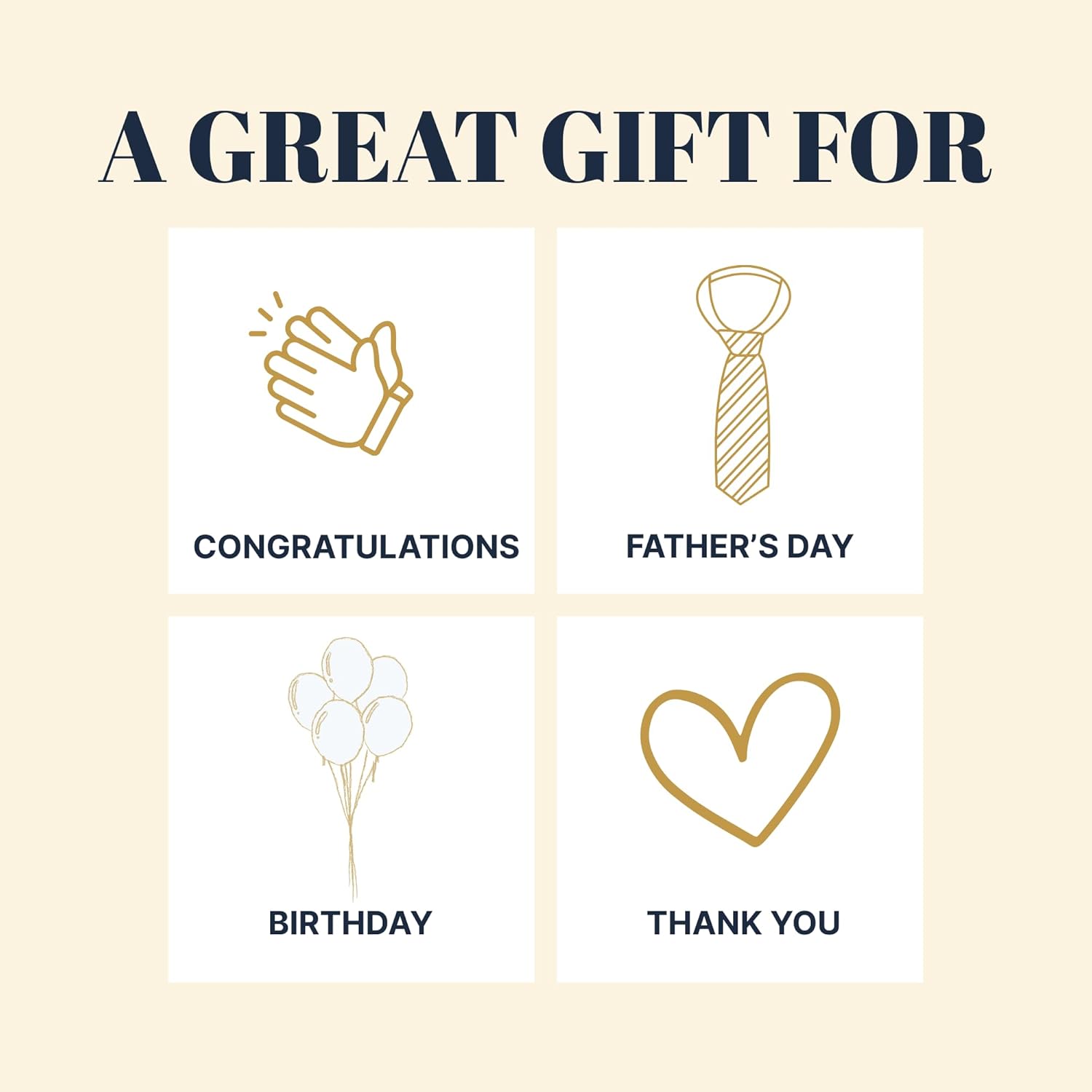 Suggests the product can be given as a gift for various occasions like Father's Day, birthdays, congratulations, or as a thank you present.