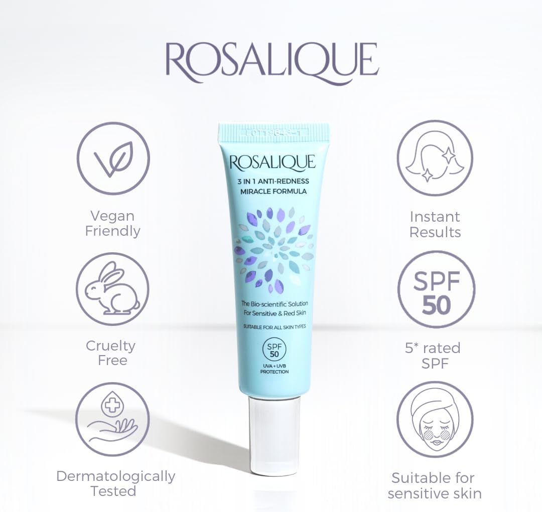 Rosalique 3 in 1 Anti-Redness Miracle Formula Colour Corrector SPF50 for Hypersensitive…: Infographics