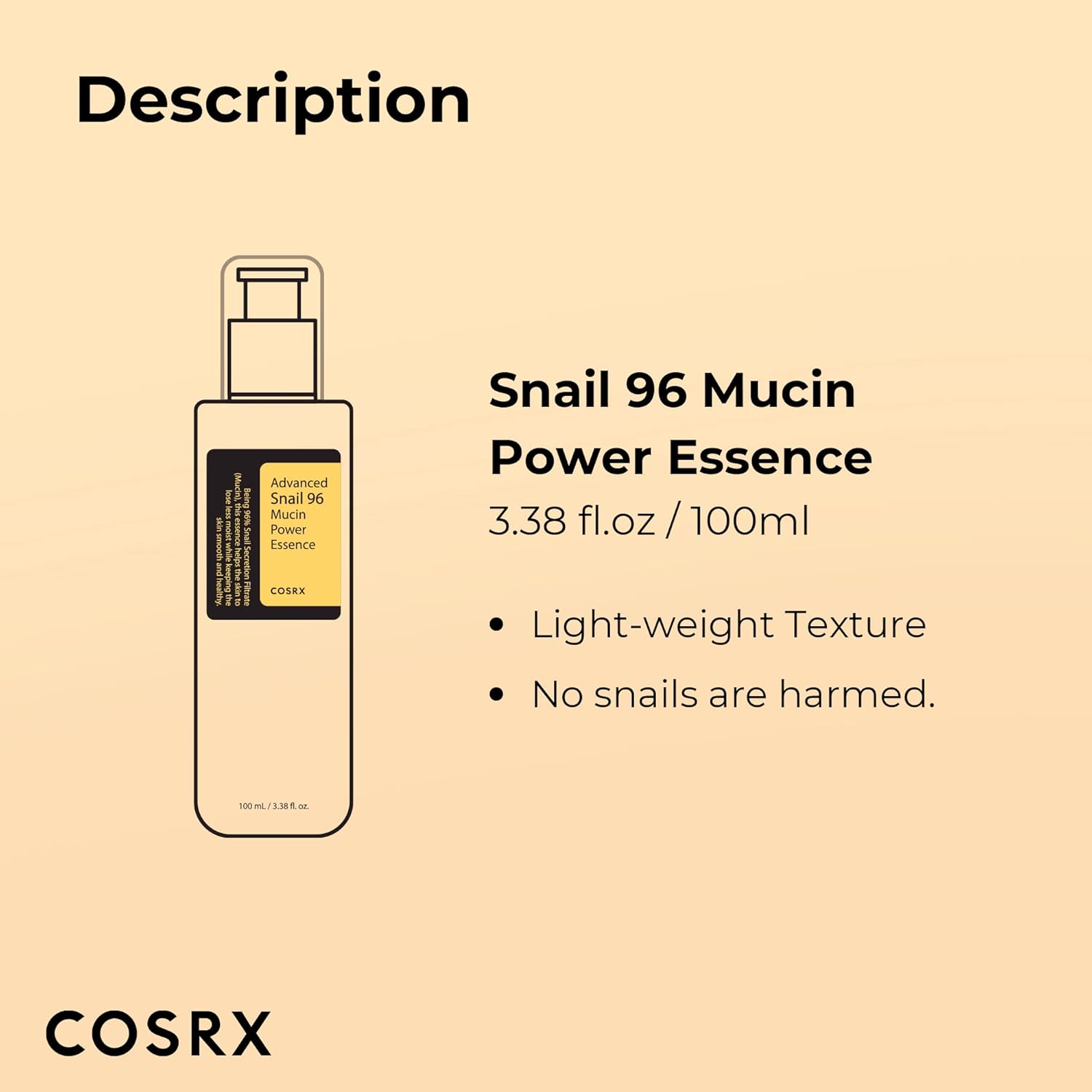 Amazon.com: COSRX Snail Mucin 96% Power Repairing Essence 3.38 fl.oz 100ml: Infographics