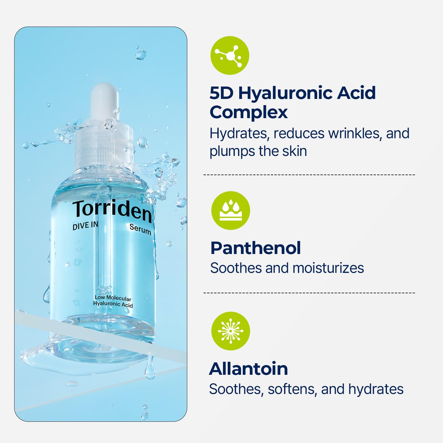 Amazon.com: Torriden DIVE IN Hyaluronic Acid Serum 50ml (1.69 fl.oz.): Infographics