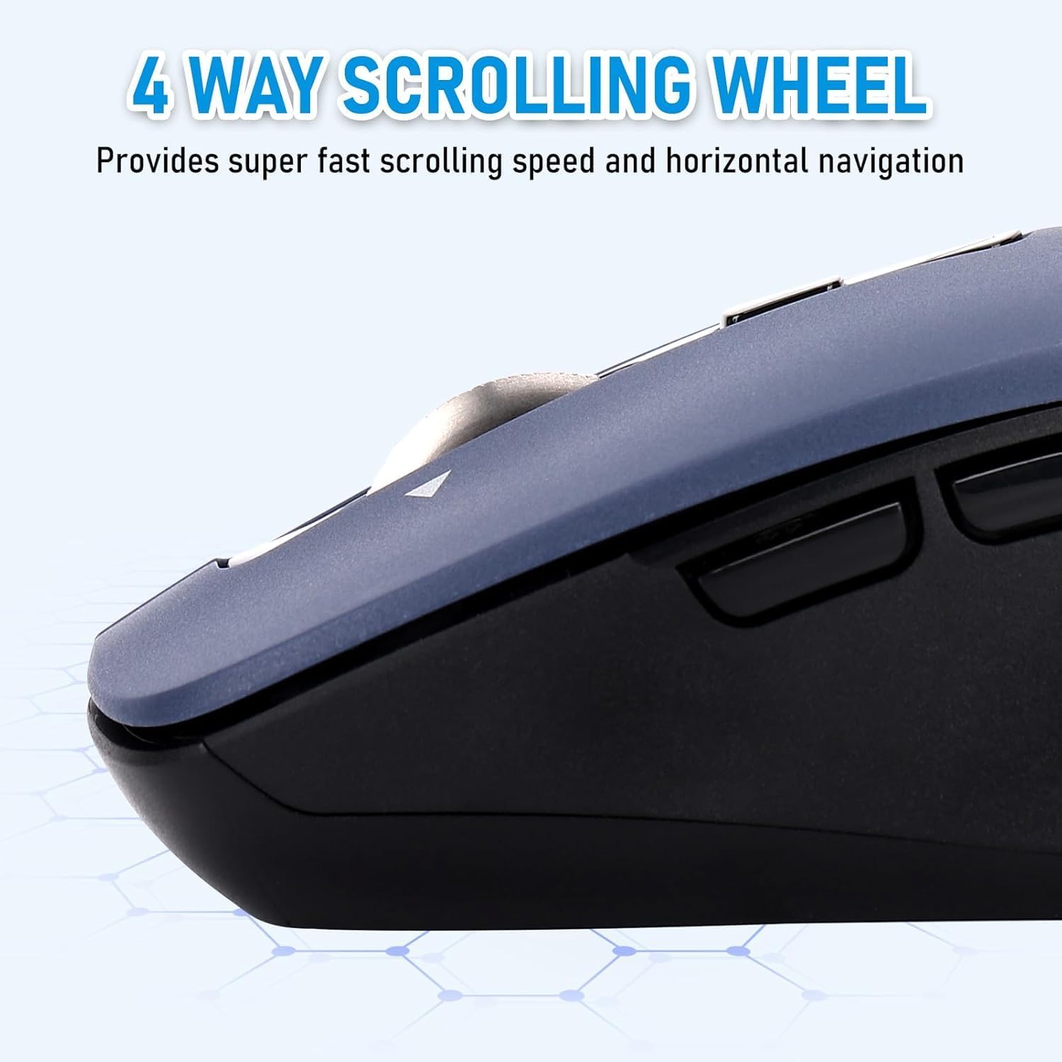 Highlights the product's 4-way scrolling wheel feature for fast scrolling and horizontal navigation.