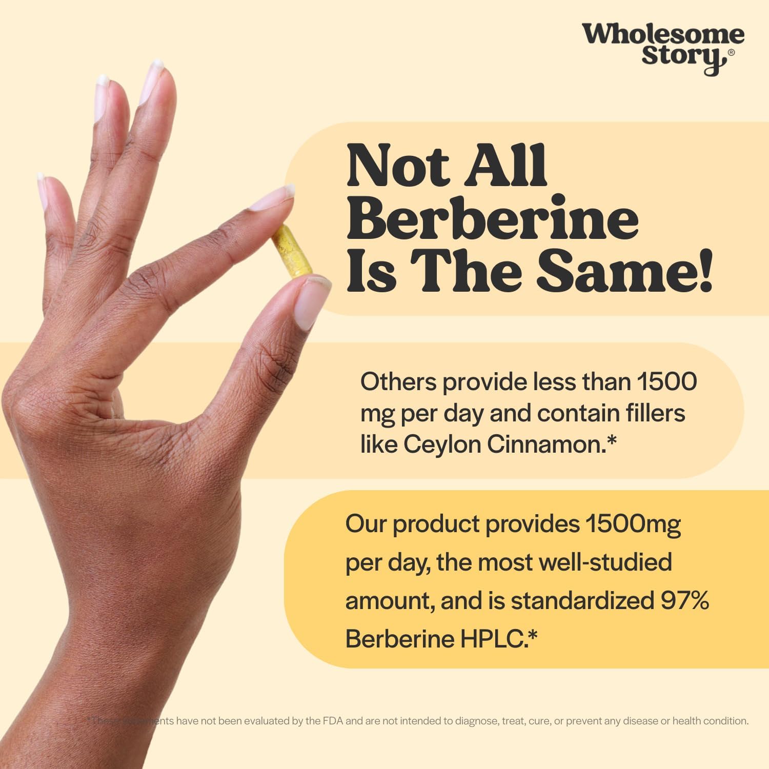 Highlights the superior dosage and purity of the product compared to competitors, emphasizing its standardized 1500mg daily dose of 97% Berberine HPLC.