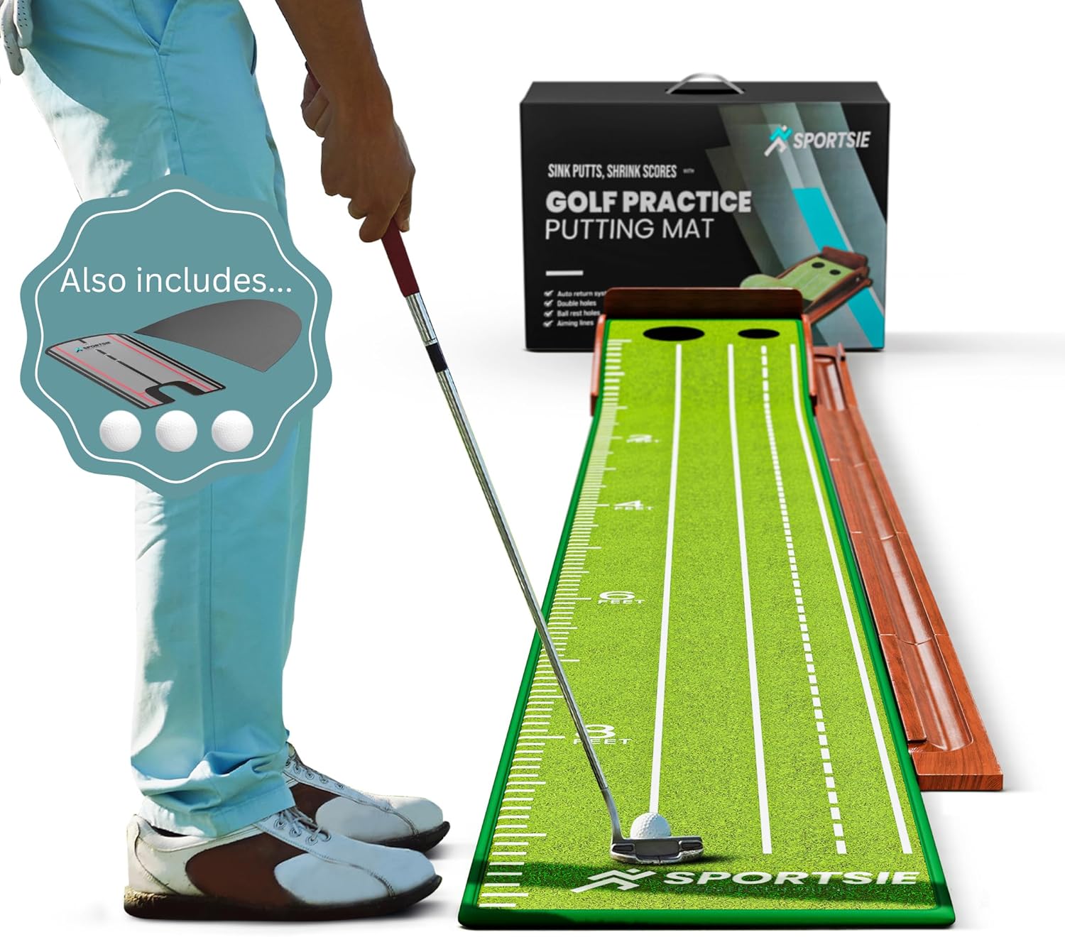 Amazon.com : Sportsie 9.5FT Golf Putting Mat with Ball Return: Infographics