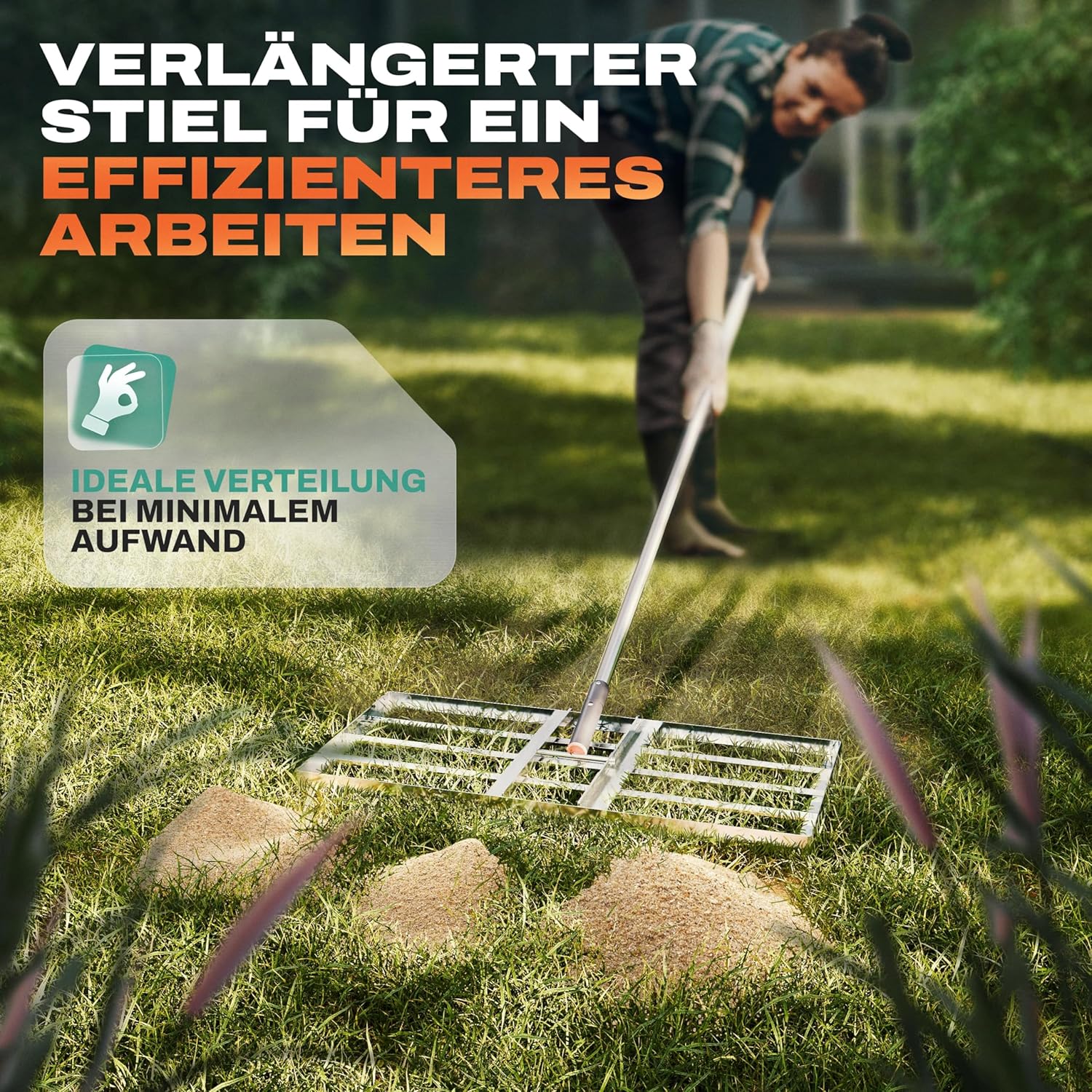Der handliche Rasen Rakel Edelstahl (75x35 cm) von Fairmo [für sattgrünen Rasen]: Infographics