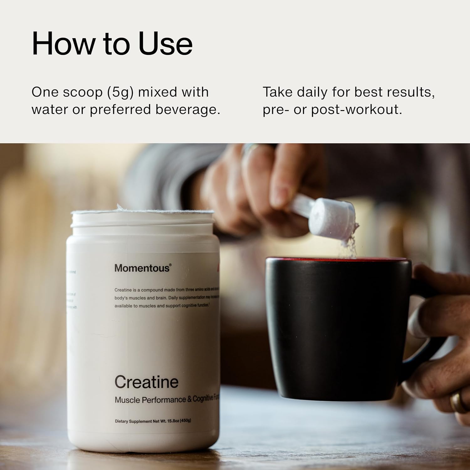 Provides clear instructions on how to use the creatine supplement, including dosage and timing recommendations.