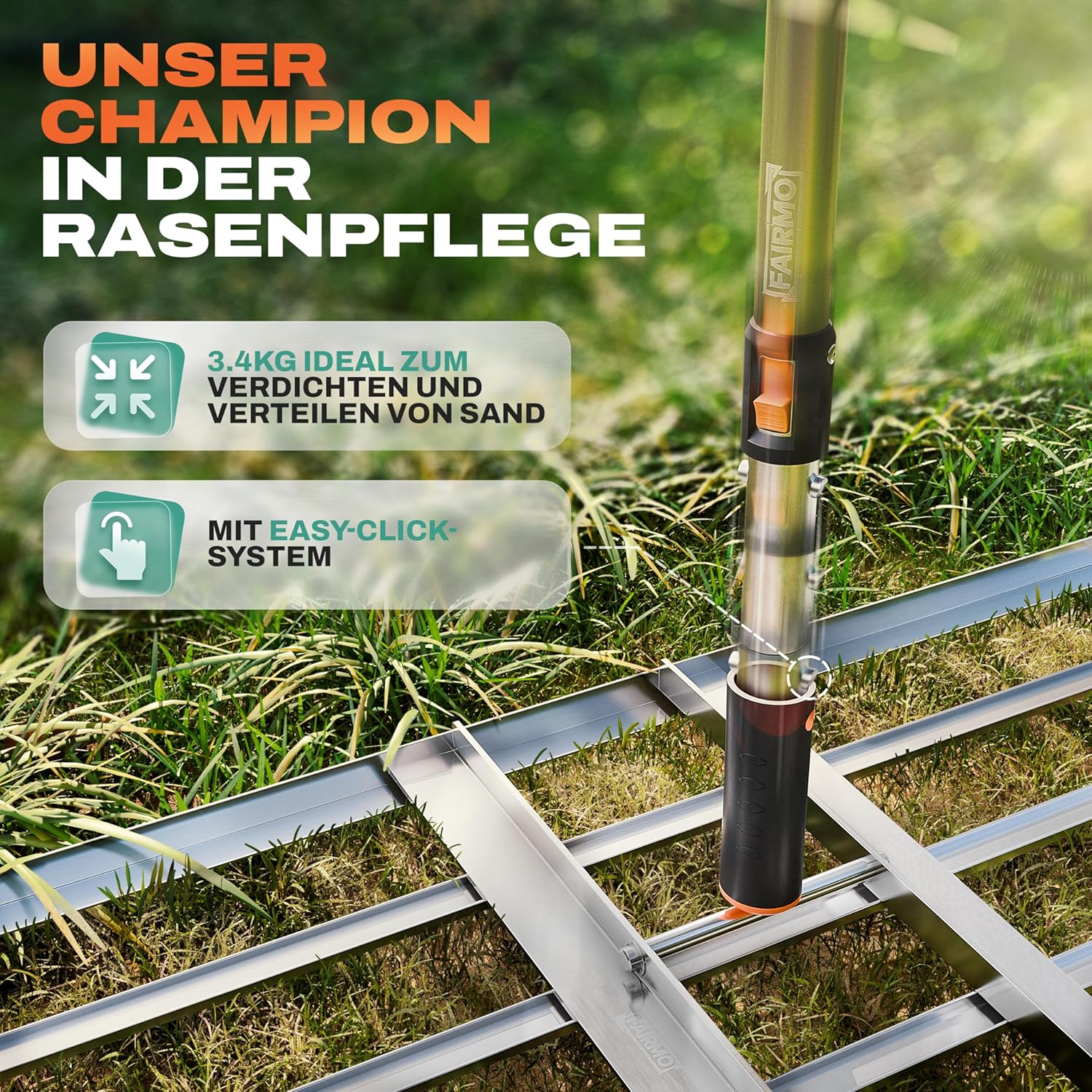 Der handliche Rasen Rakel Edelstahl (75x35 cm) von Fairmo [für sattgrünen Rasen]: Infographics