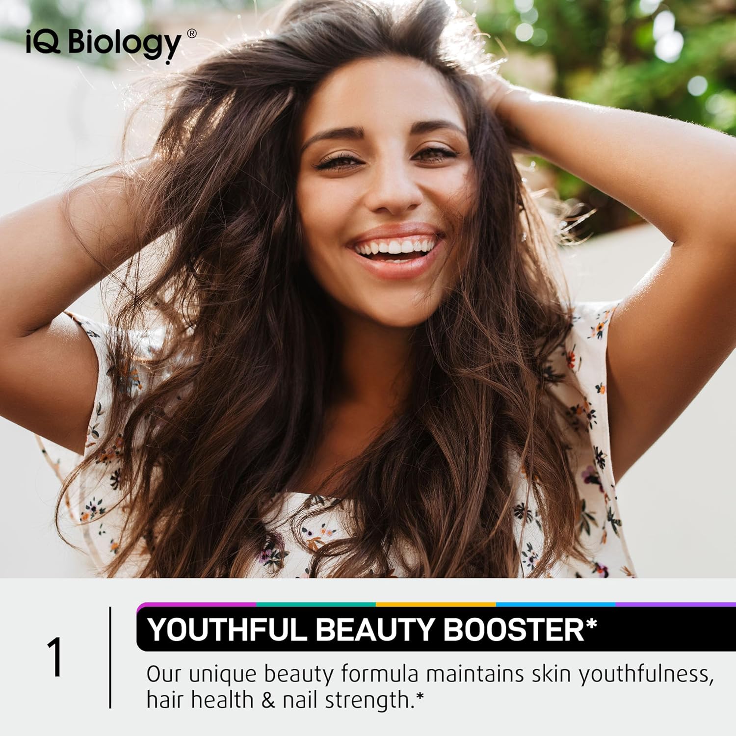 Highlights the product's ability to enhance overall beauty by maintaining skin youthfulness, hair health, and nail strength.