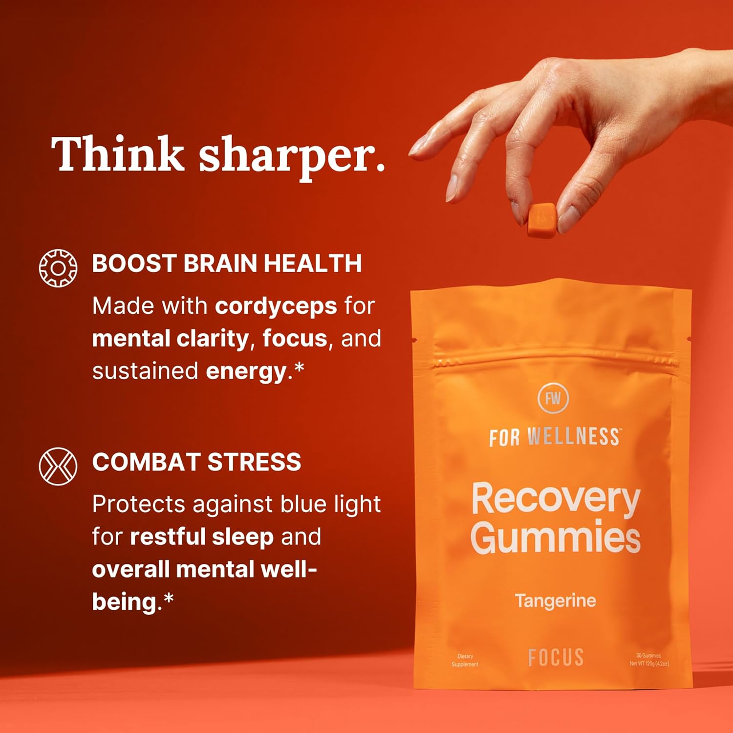 Highlights multiple benefits of the product, including improved mental focus, sustained energy, better sleep quality, and overall mental wellness.