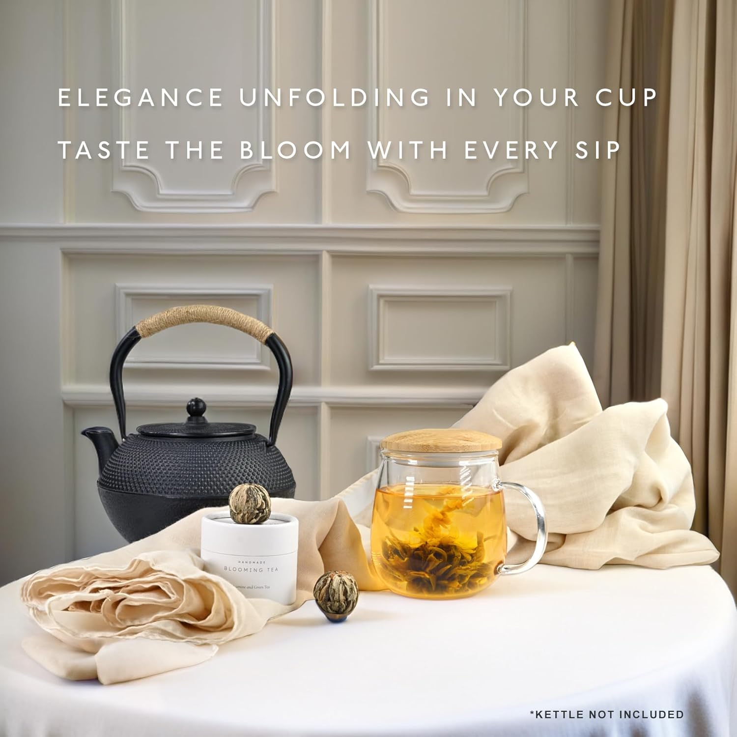 Emphasizes the brand's premium and elegant positioning by showcasing the tea product in a stylish lifestyle setting.