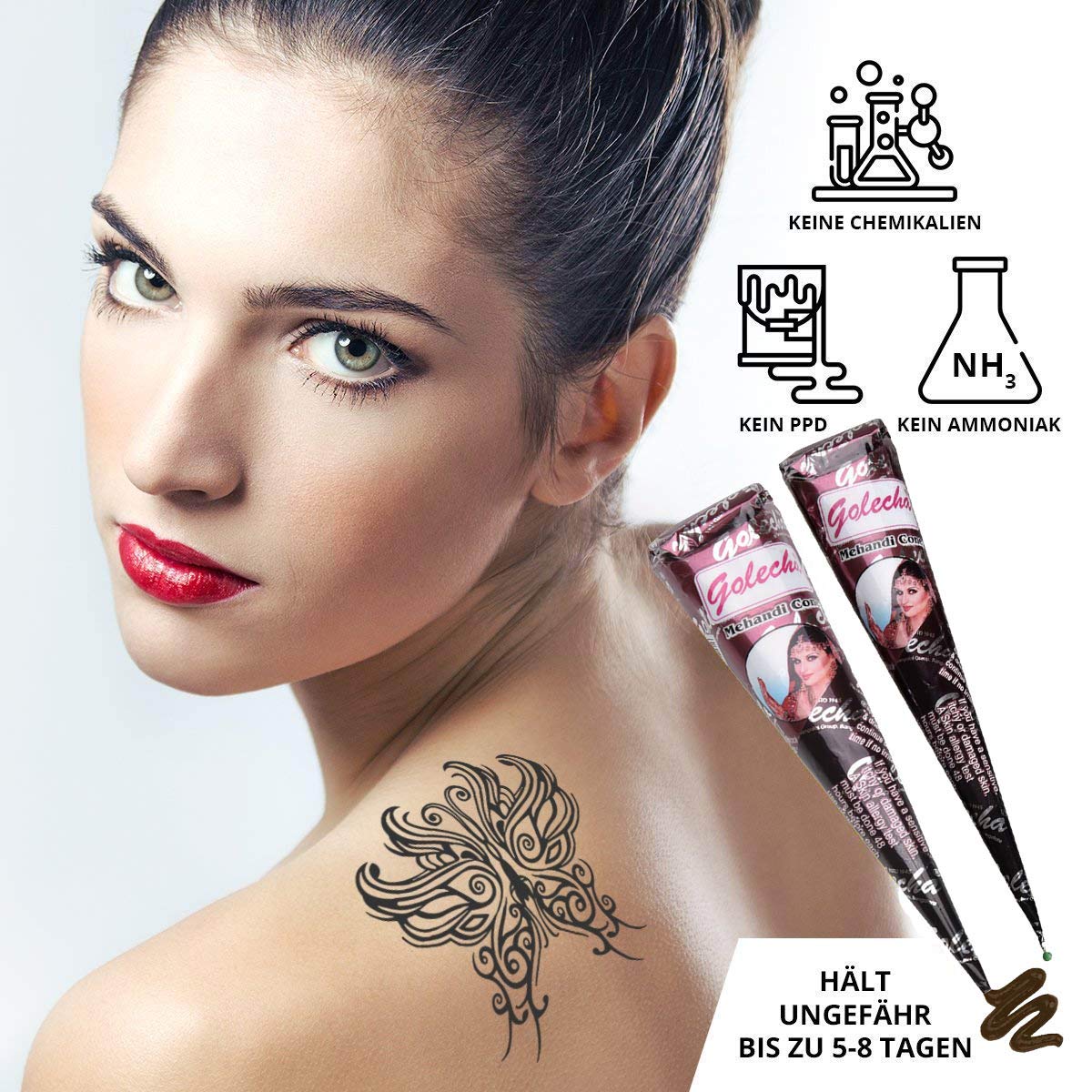 Golecha 100% Natural Henna Paste Cones (Red–Brown) No Mix: Infographics