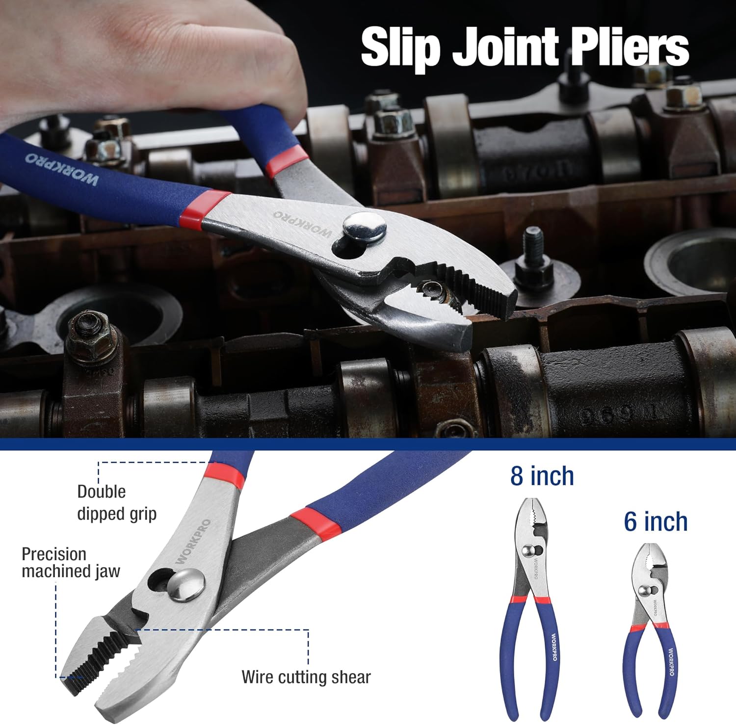 Infographics for 7-piece WORKPRO Pliers Set with Groove Joint