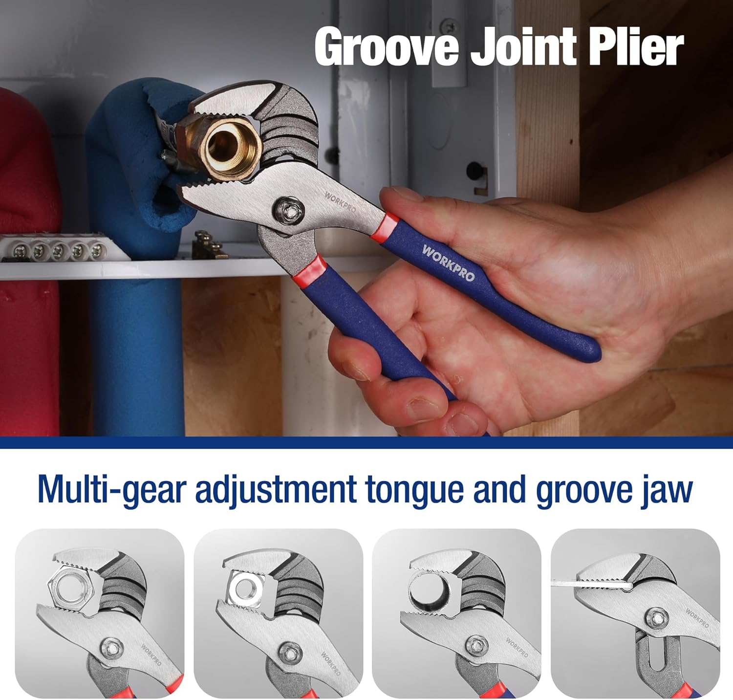 Infographics for 7-piece WORKPRO Pliers Set with Groove Joint