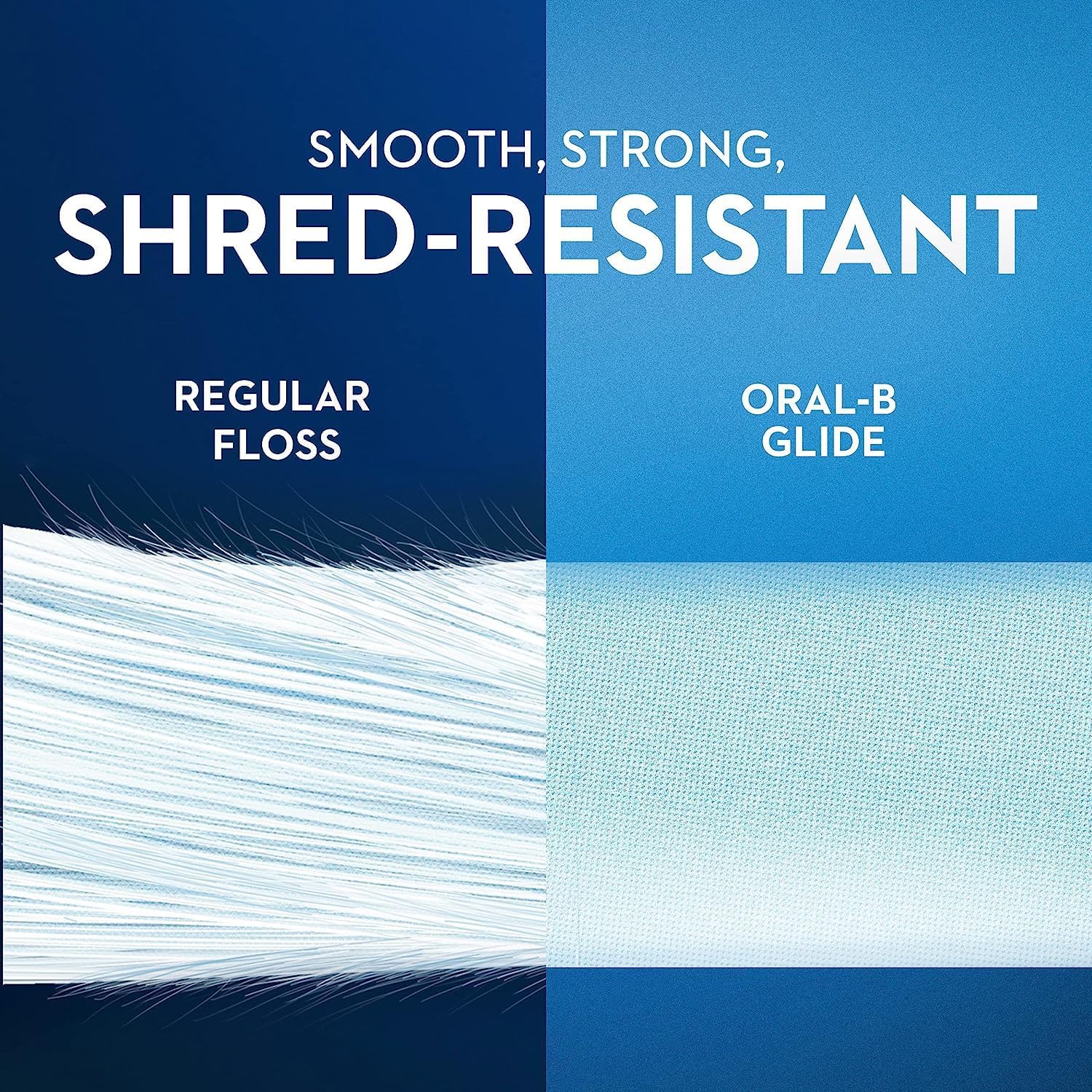 Compares the product's shred-resistant and smooth qualities to regular floss, positioning it as a superior and stronger alternative.