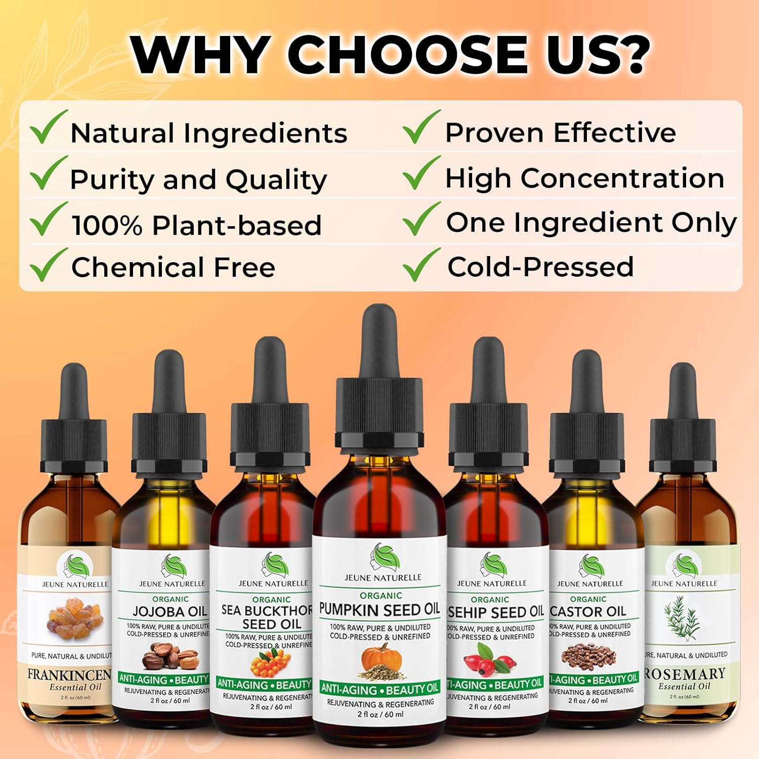Highlights multiple key features and benefits of the product line to showcase its natural, pure, and effective formulations.