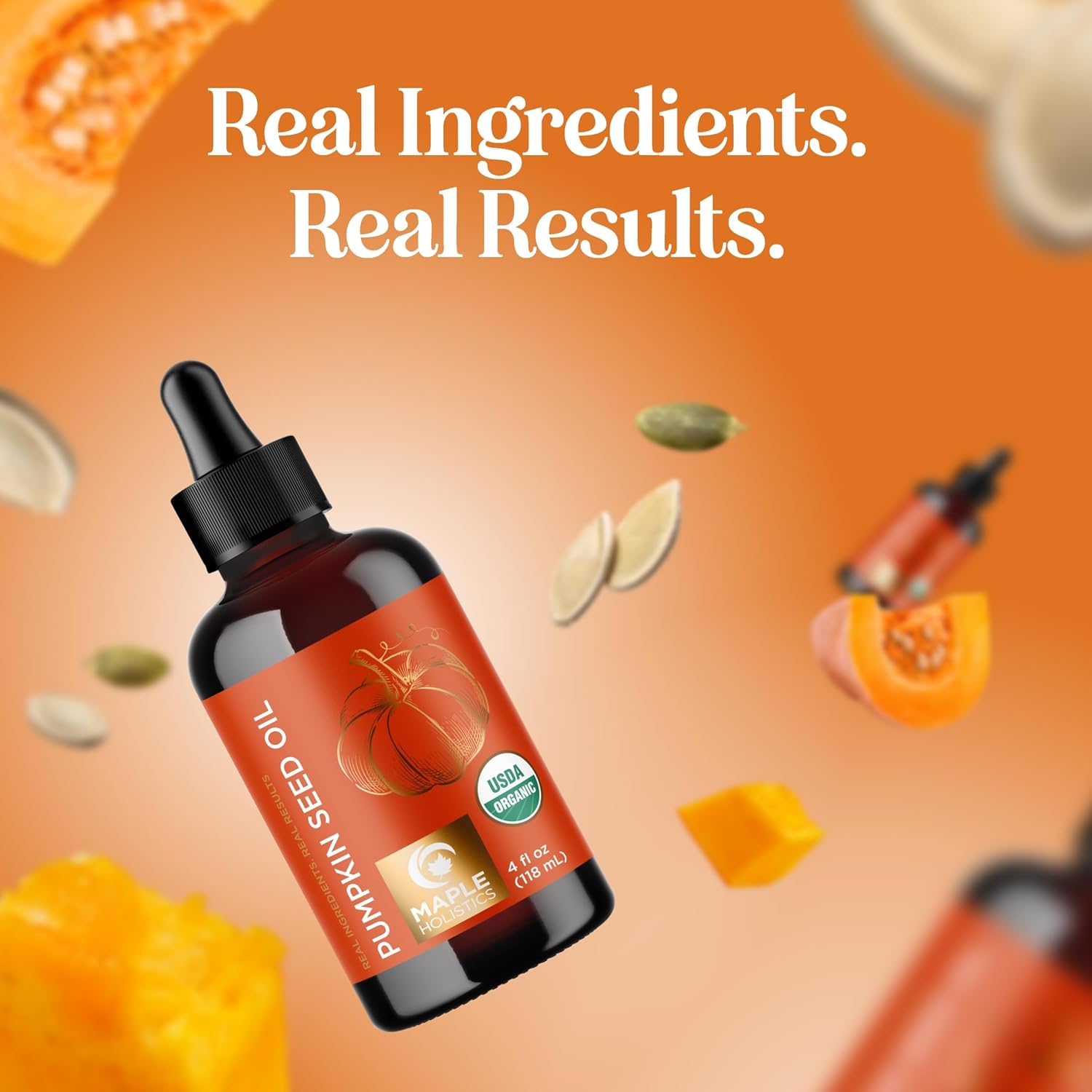 Highlights that the product contains real, natural ingredients to convey effectiveness and quality.