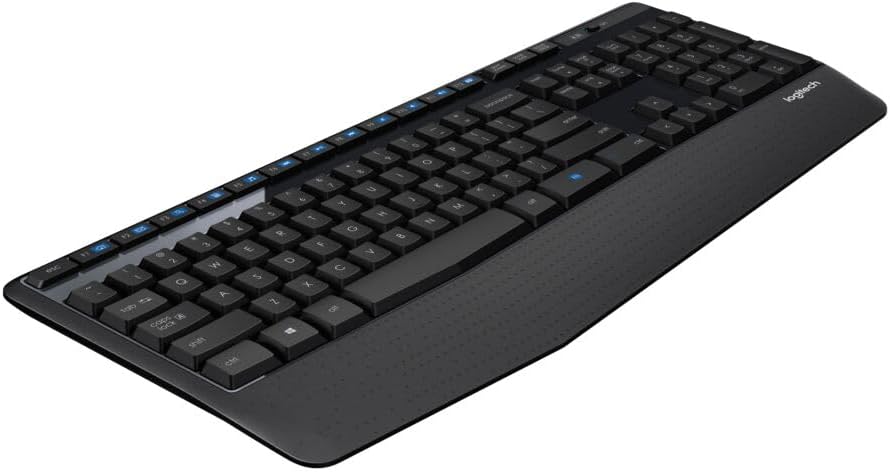 Highlights the keyboard's wireless connectivity and ergonomic design for comfortable, cable-free use.
