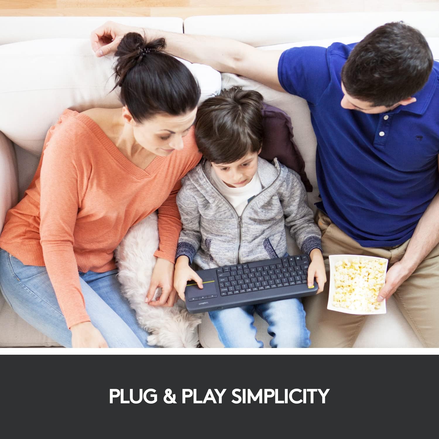 Highlights the product's ease of use and setup by showing a family effortlessly using it together.