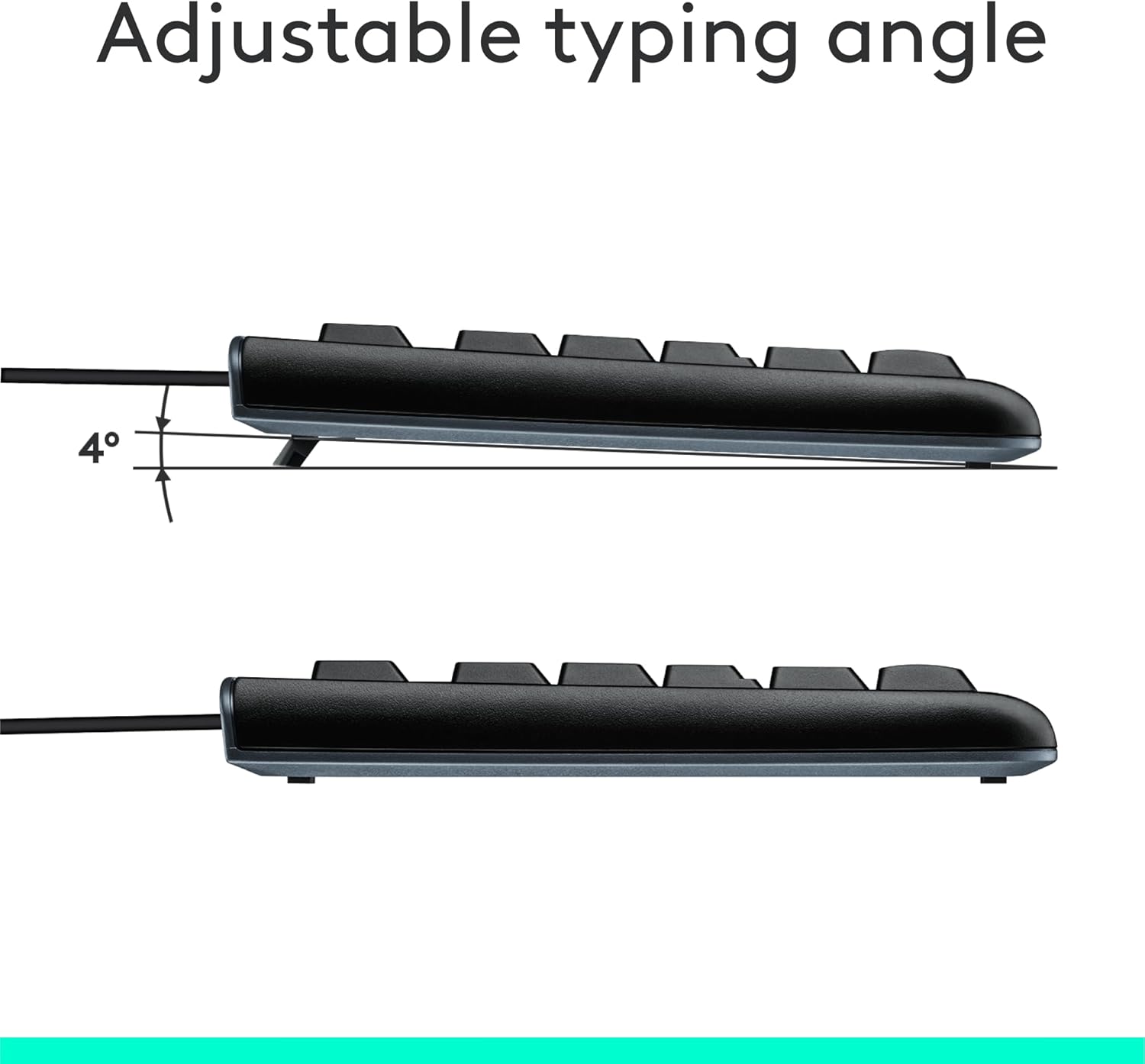 Highlights the product's ability to adjust the typing angle for ergonomic comfort.