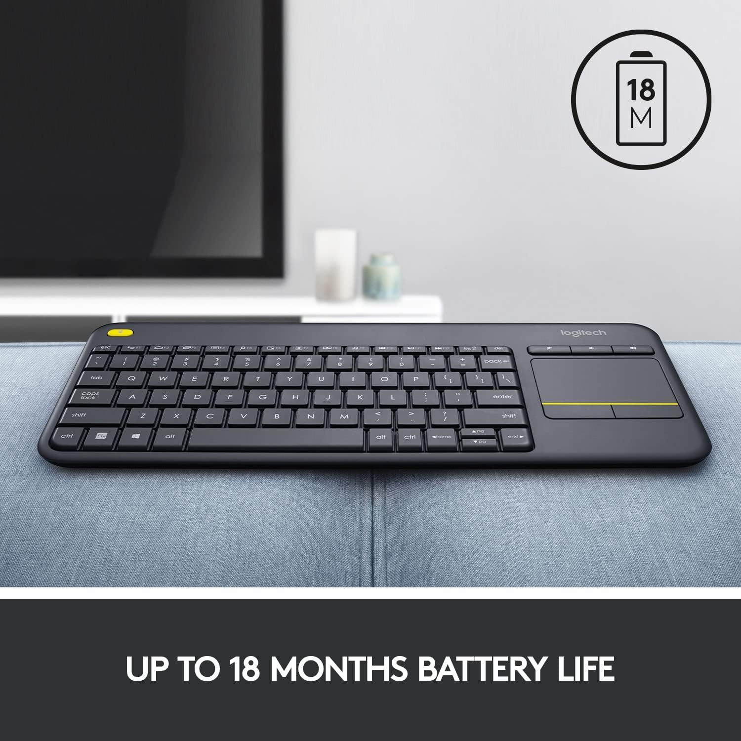 Highlights the long battery life of up to 18 months as a key quantifiable benefit of the product.