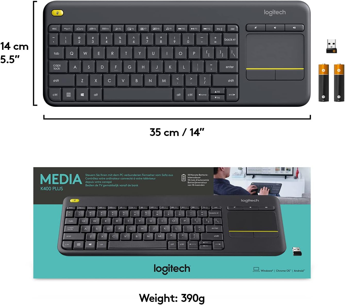 Provides the exact dimensions and weight of the keyboard to help shoppers understand its physical size and portability.
