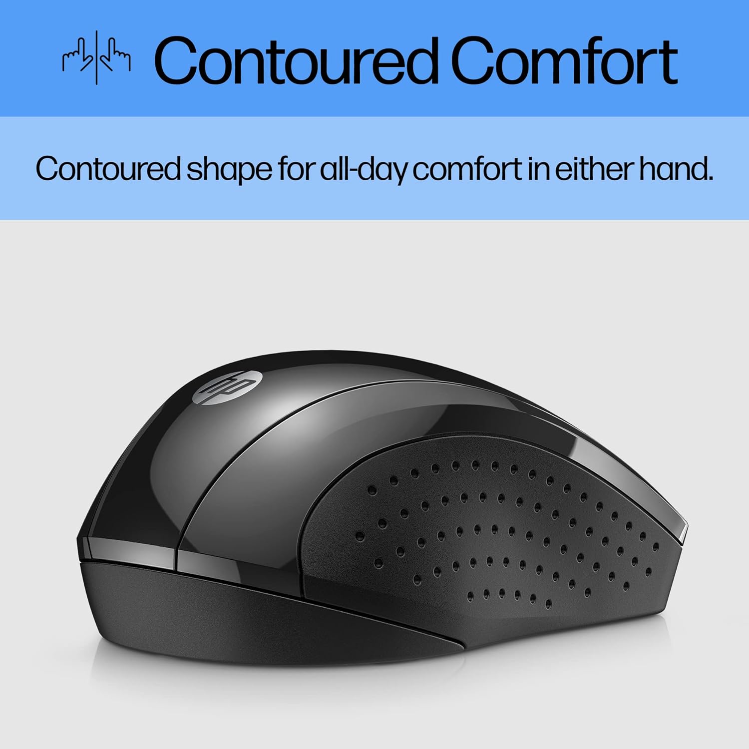 Highlights the contoured, ergonomic shape of the product designed for all-day comfort and ease of use.