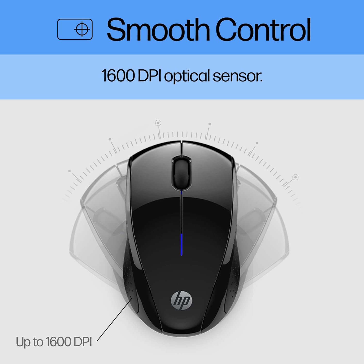 Highlights the mouse's high-precision 1600 DPI optical sensor for smooth and accurate cursor control.